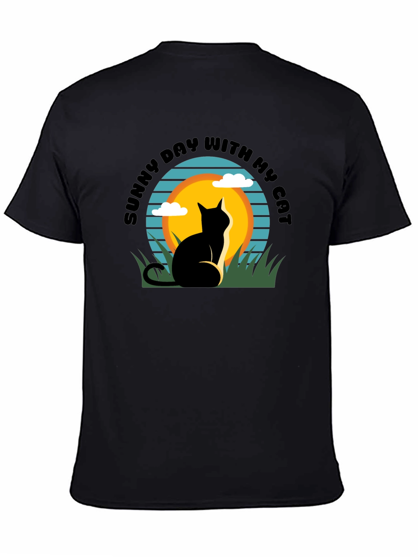 Sunny Day Cat T-Shirt: Relaxed Fit Black