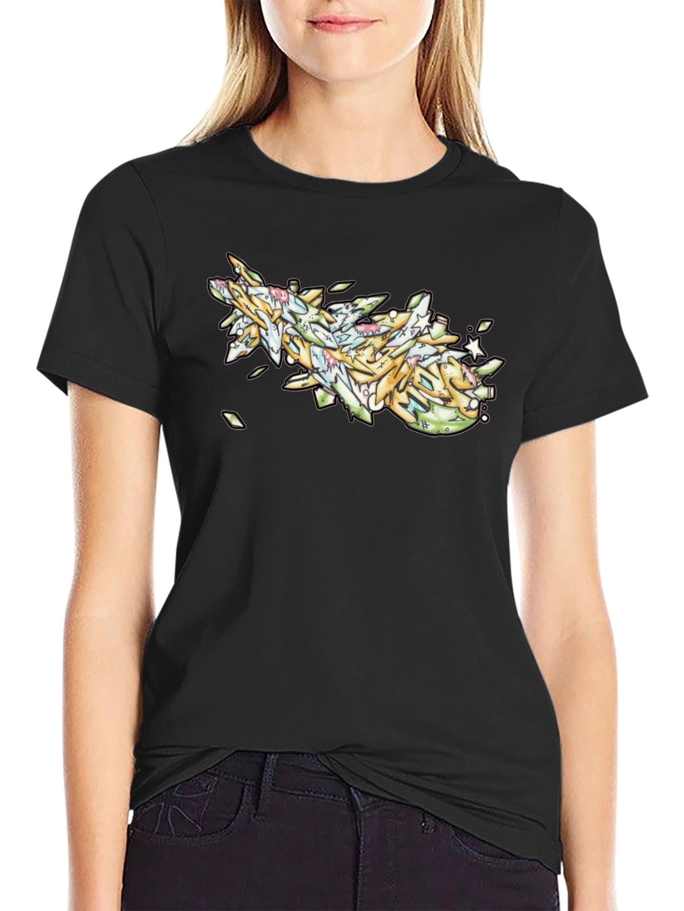 Graffiti Art Black Cotton T-Shirt