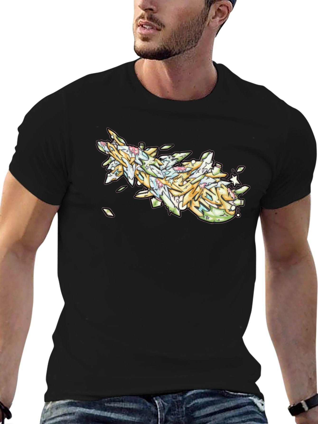 Graffiti Art Black Cotton T-Shirt