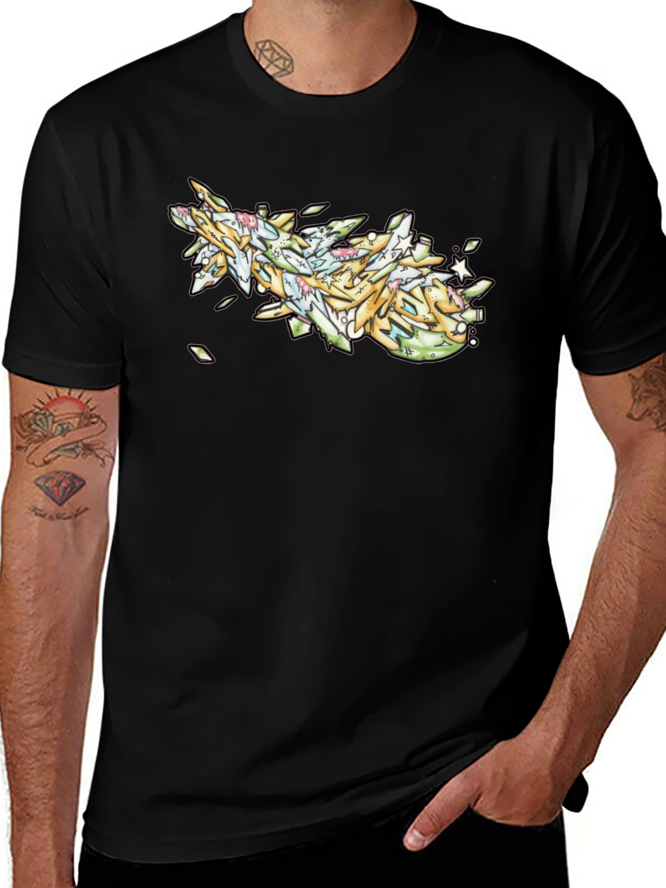 Graffiti Art Black Cotton T-Shirt
