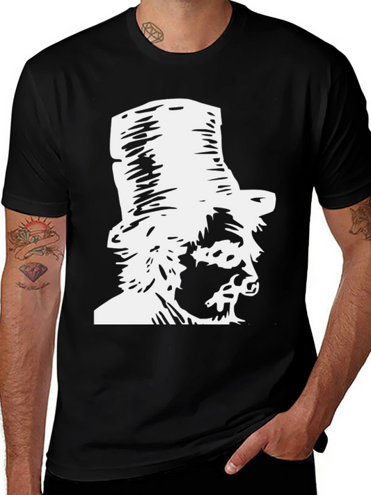 Gentleman Graphic T-Shirt Black Cotton Top Hat Design