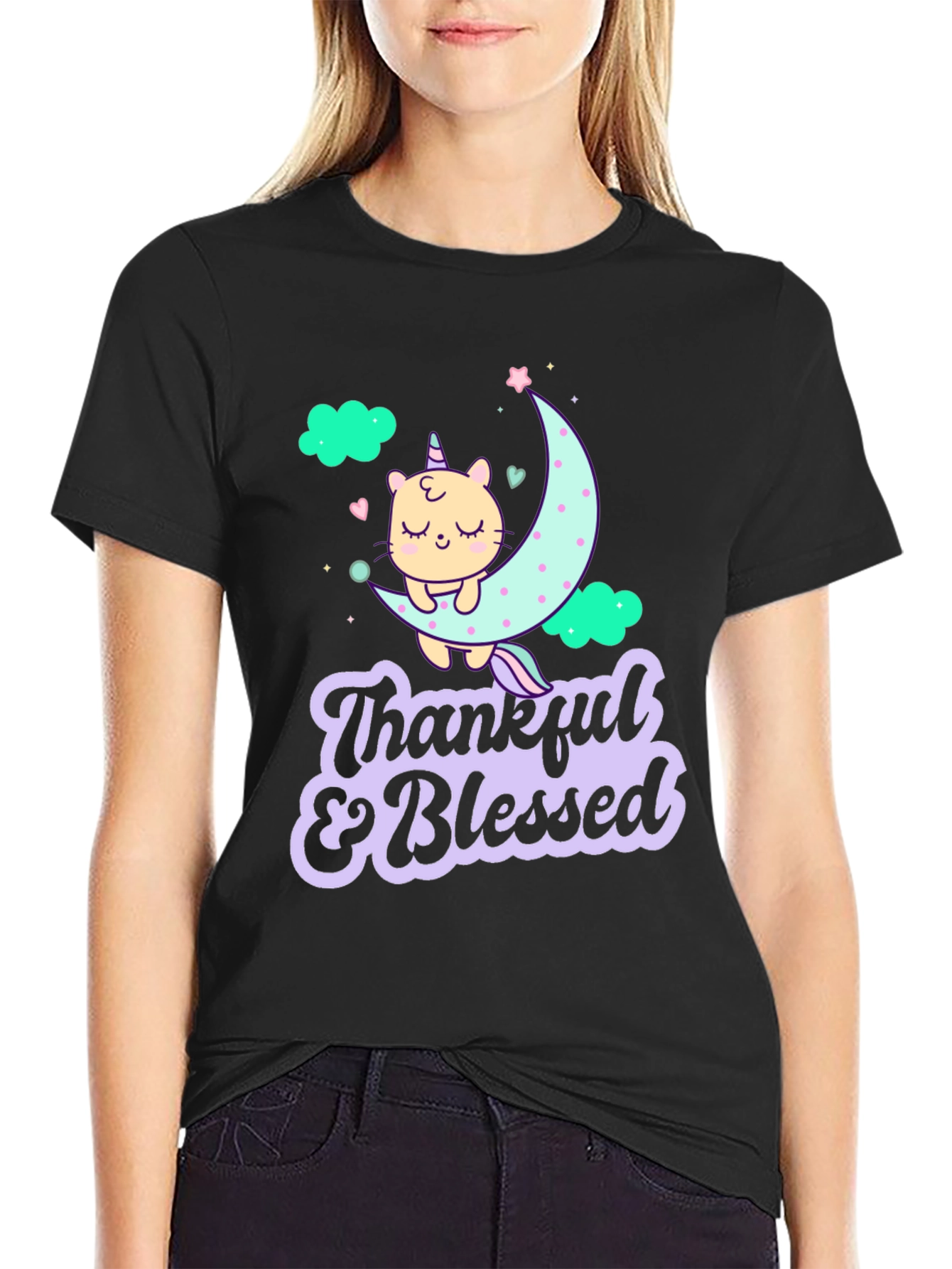 Thankful & Blessed Unicorn Cat T-Shirt