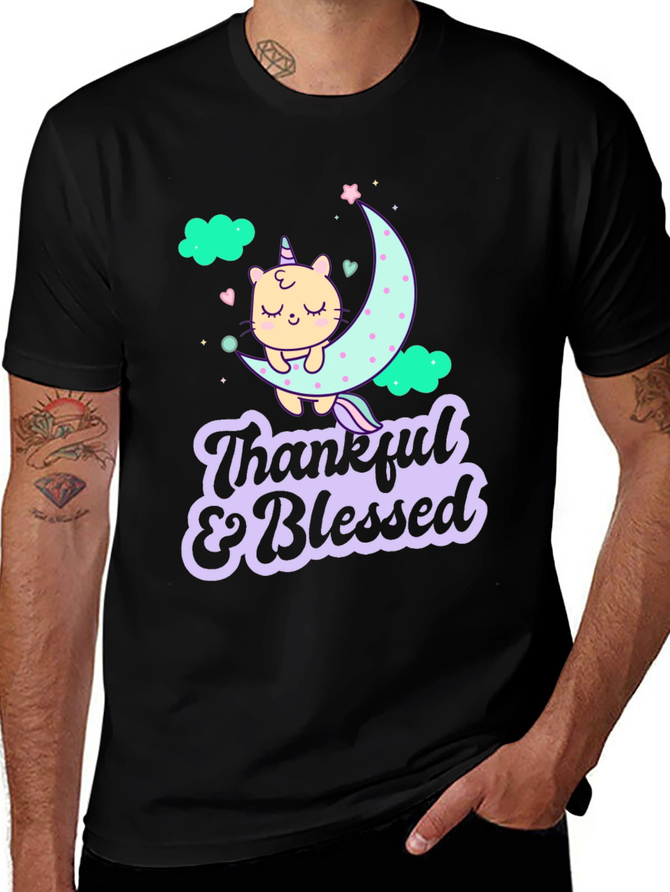 Thankful & Blessed Unicorn Cat T-Shirt