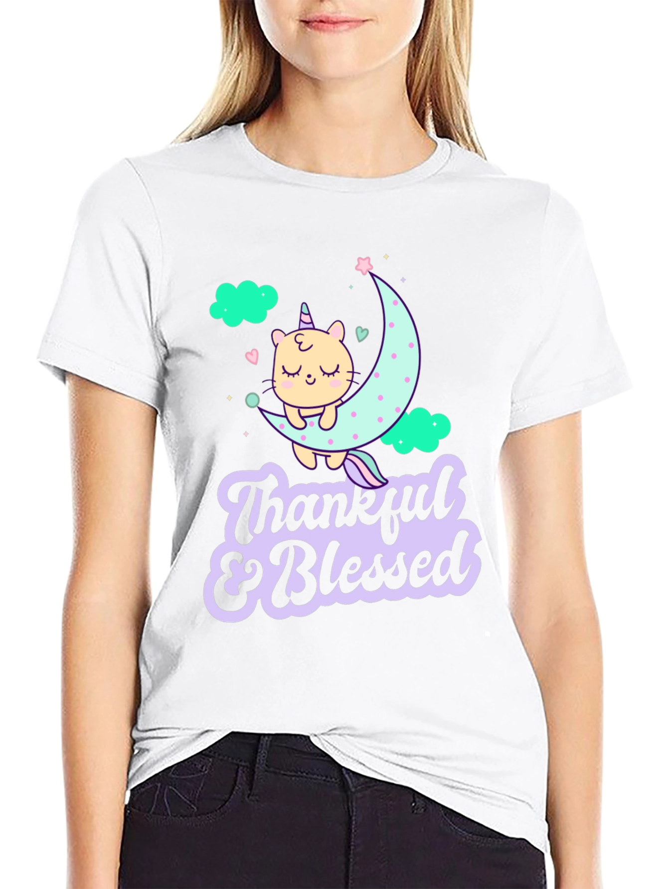 Thankful & Blessed Unicorn Cat T-Shirt
