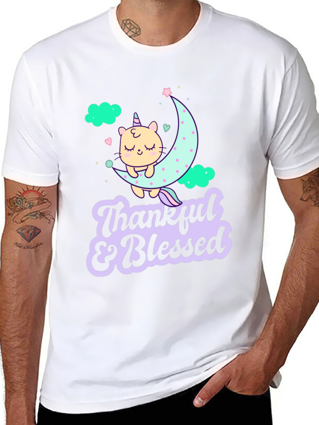 Thankful & Blessed Unicorn Cat T-Shirt