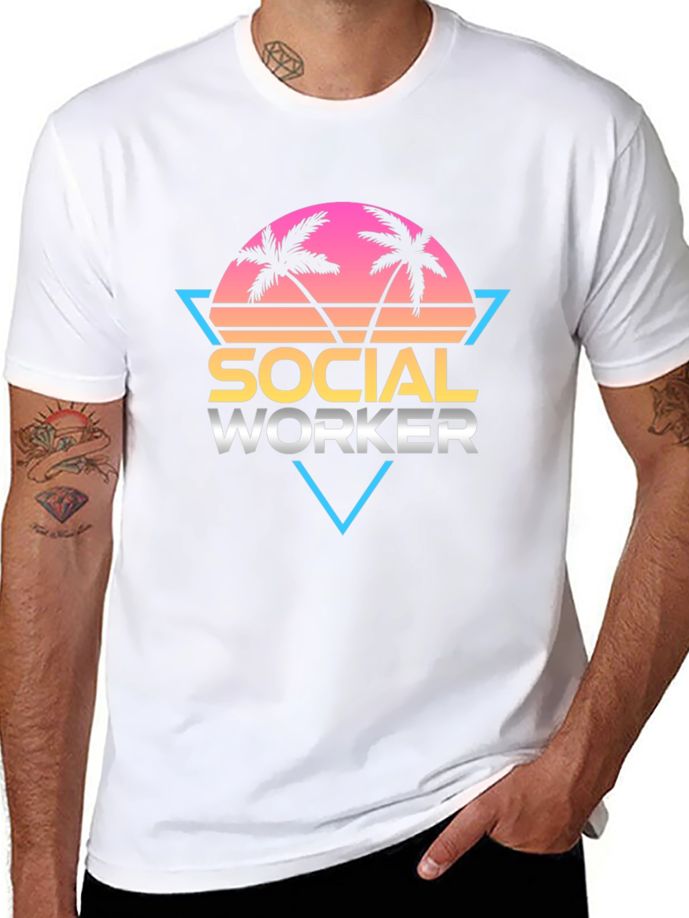 Social Worker Graphic Tee - Retro Palm Design