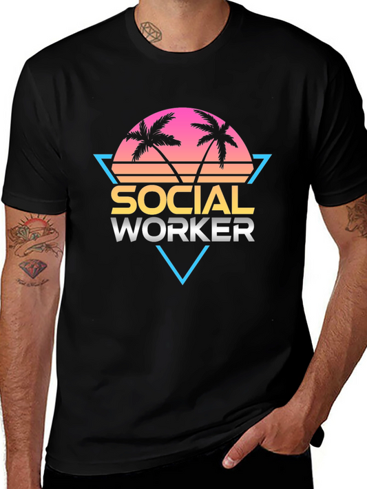 Social Worker Graphic Tee - Retro Palm Design