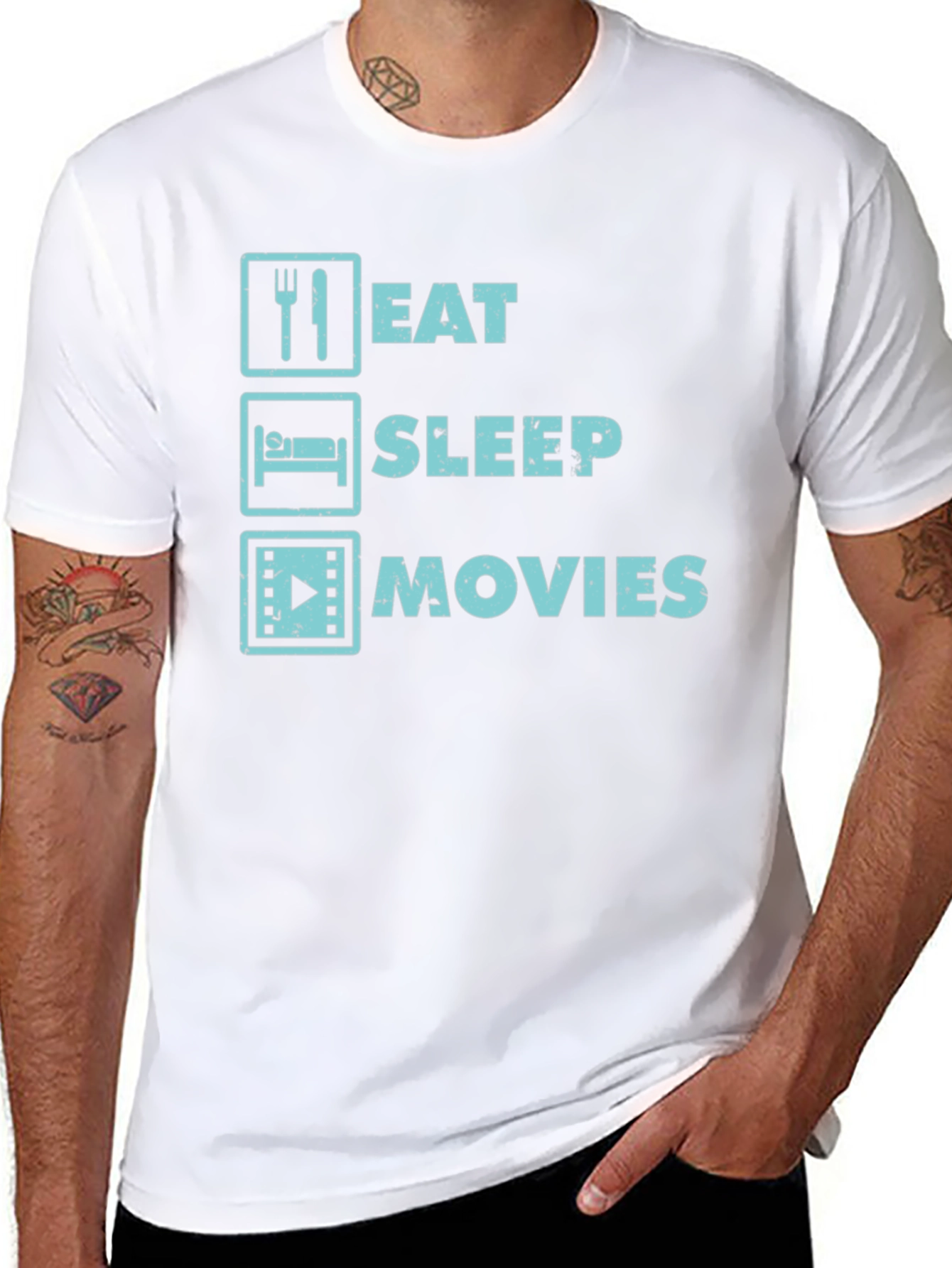 Eat Sleep Movies Graphic Tee - Movie Lovers T-Shirt