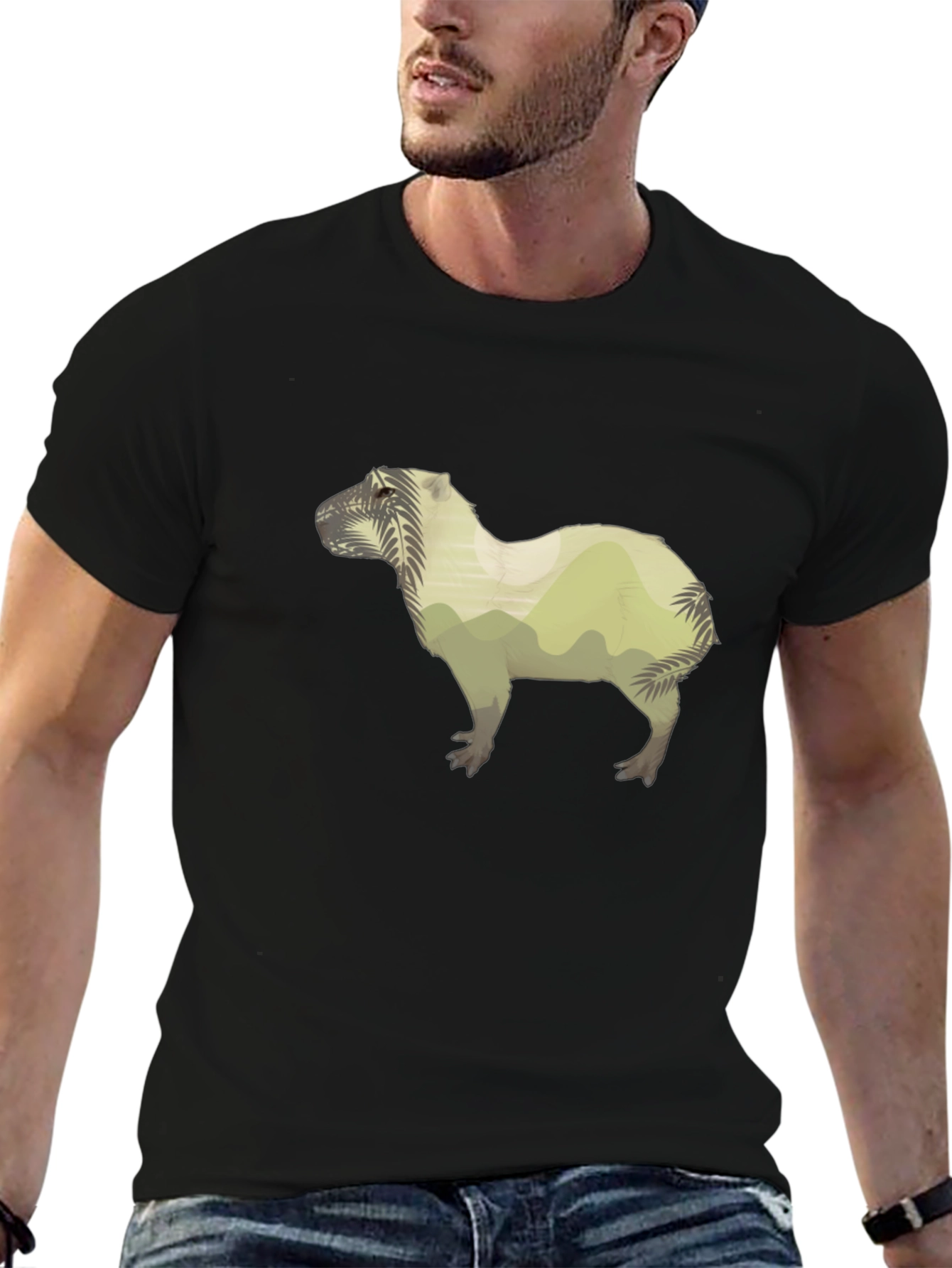 Nature Capybara Graphic Tee - Black