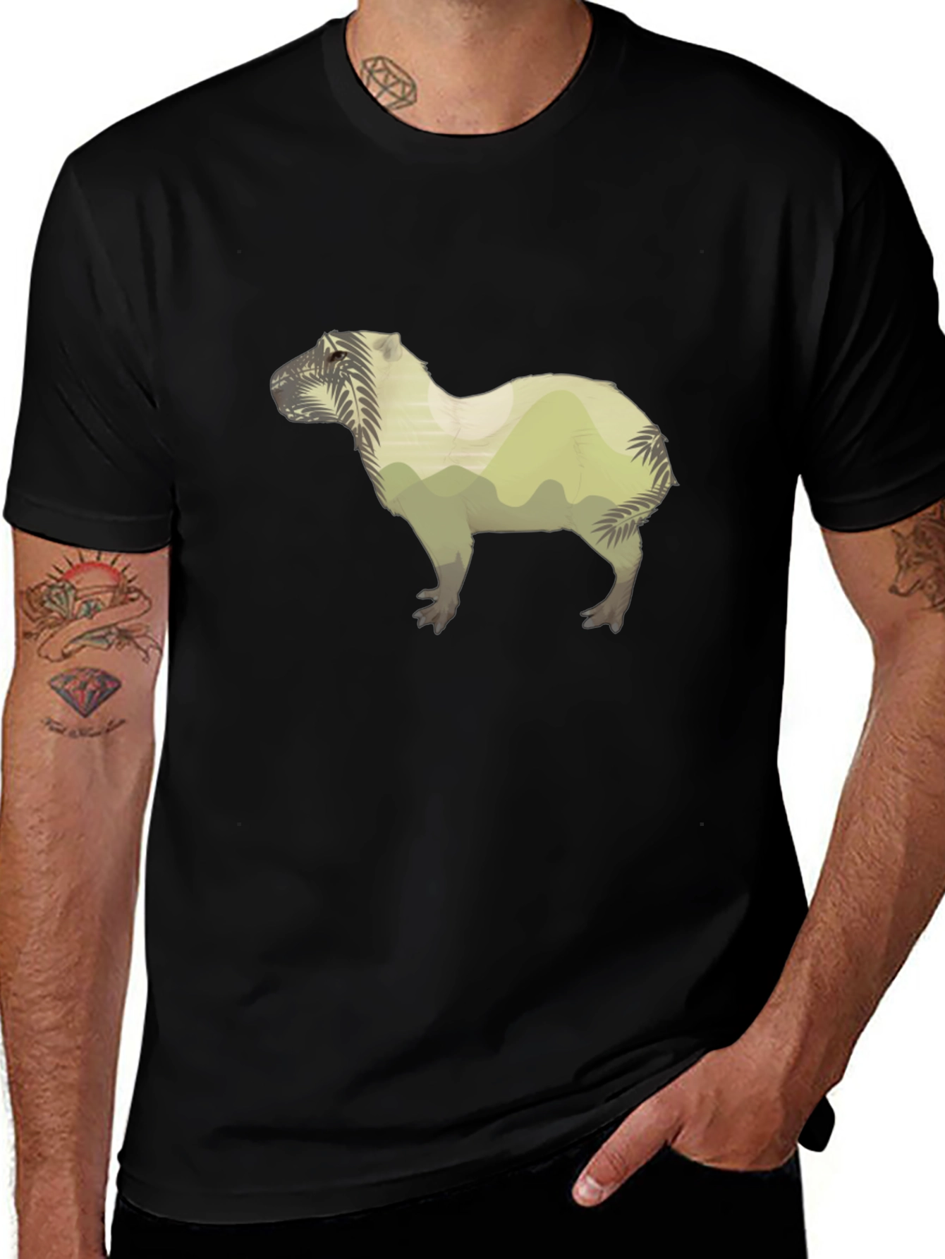 Nature Capybara Graphic Tee - Black