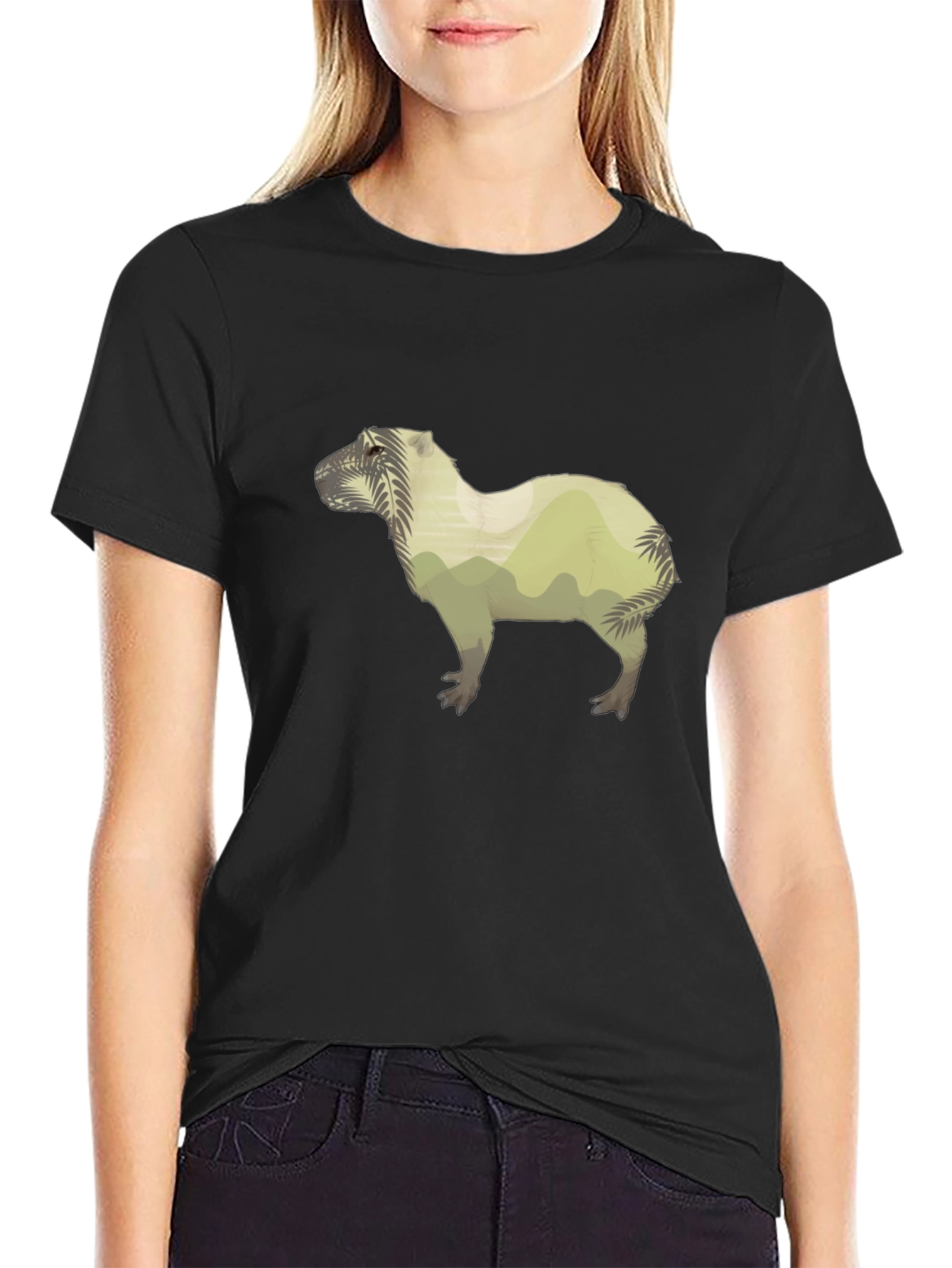 Nature Capybara Graphic Tee - Black
