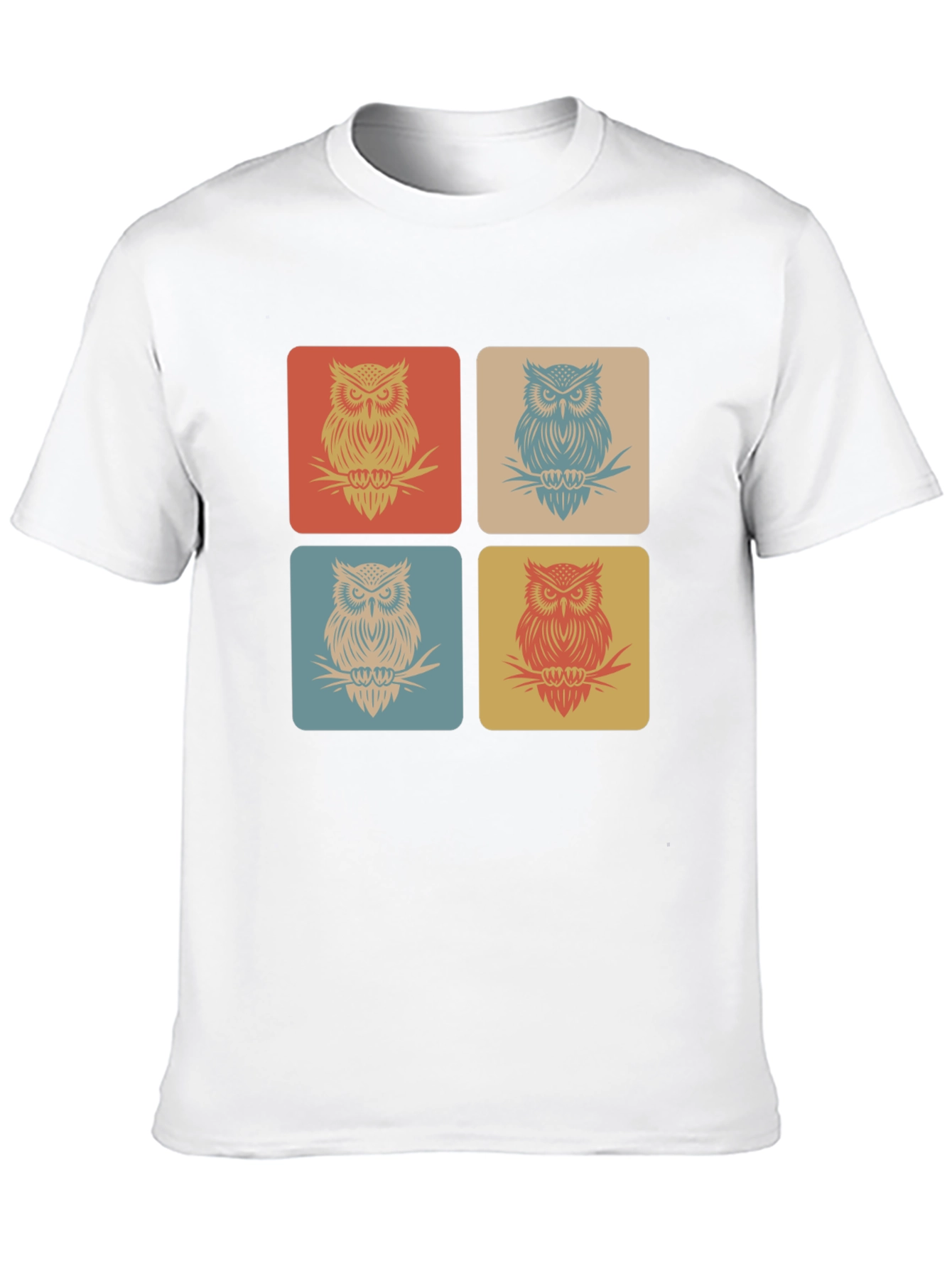 Retro Owl Squares Black T-Shirt
