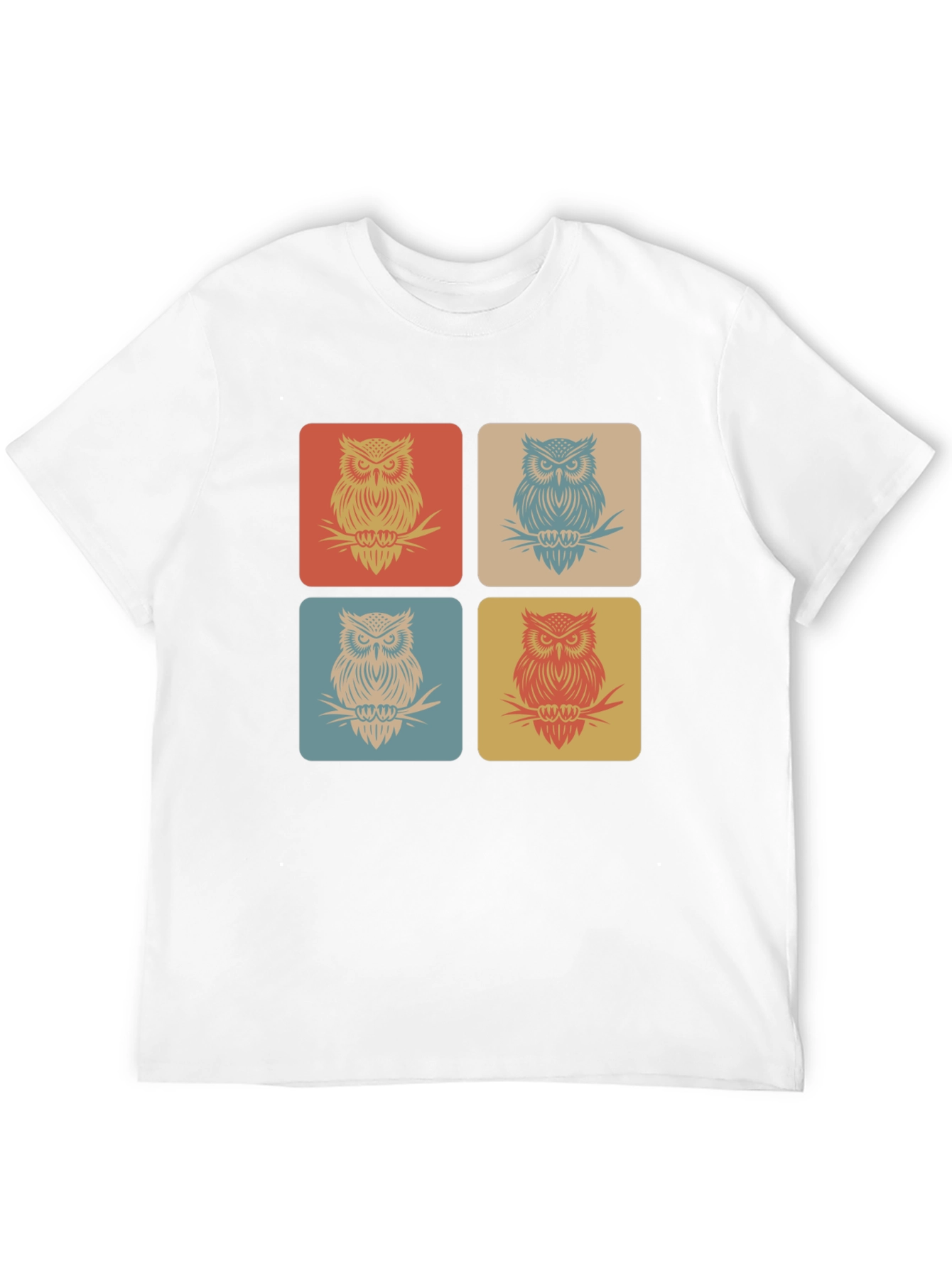 Retro Owl Squares Black T-Shirt