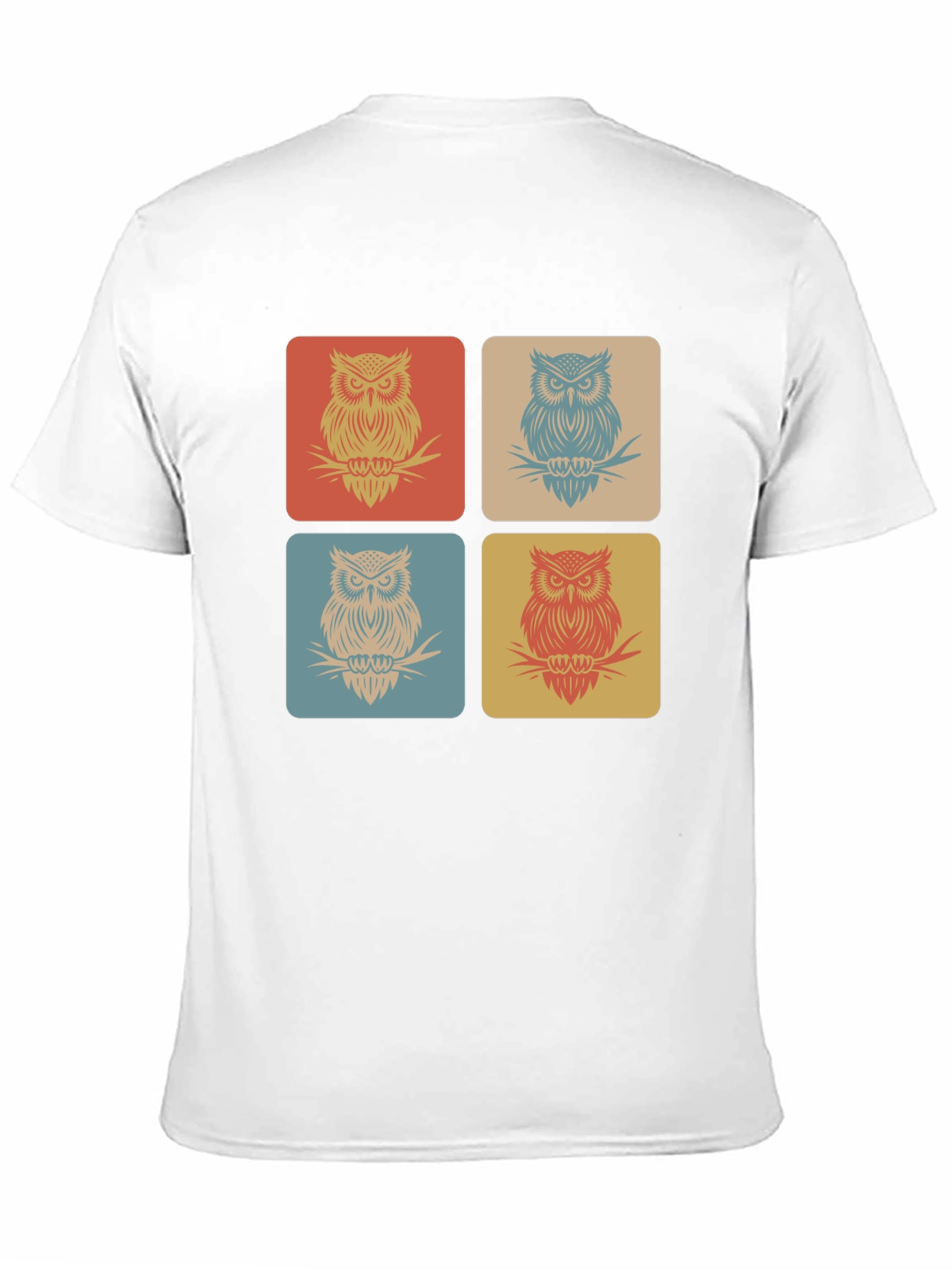 Retro Owl Squares Black T-Shirt