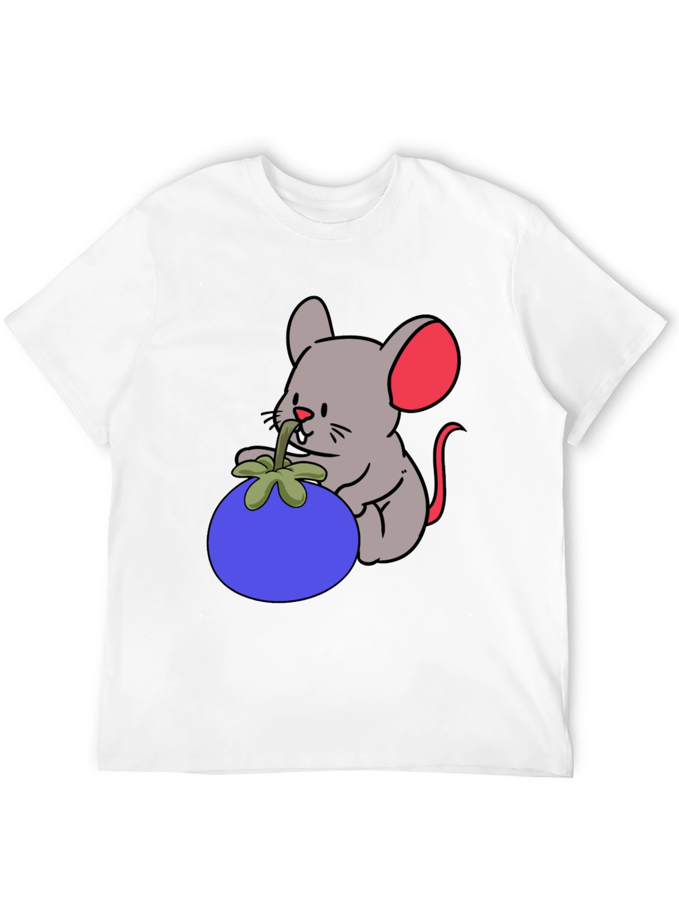 Cartoon Mouse & Berry Graphic Black T-Shirt