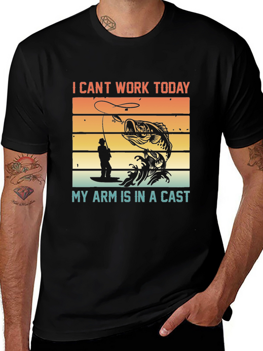 Funny Fishing T-Shirt - Cant Work Today - Broken Arm