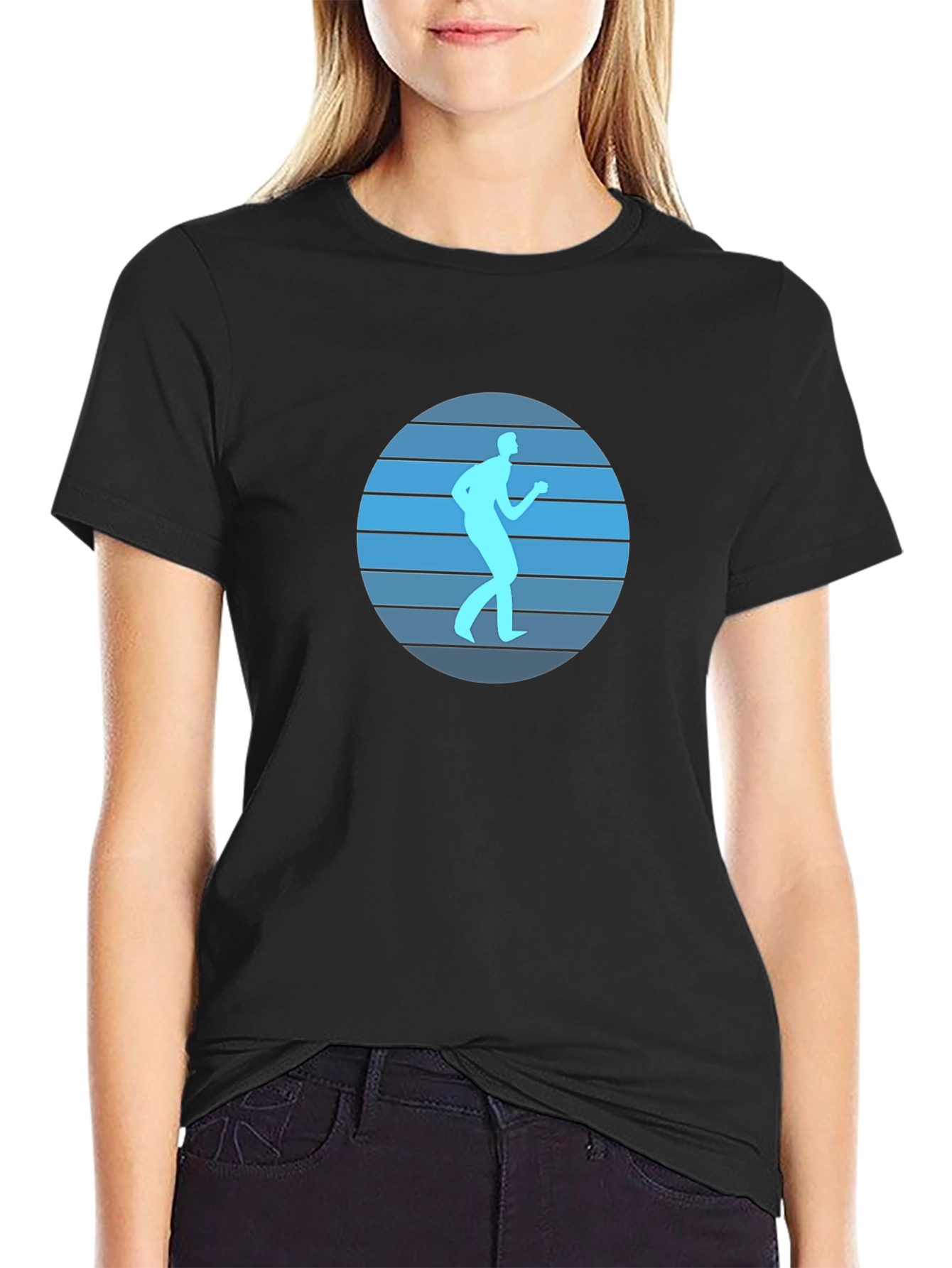 Retro Runner Graphic Tee - Black Cotton Blend Shirt