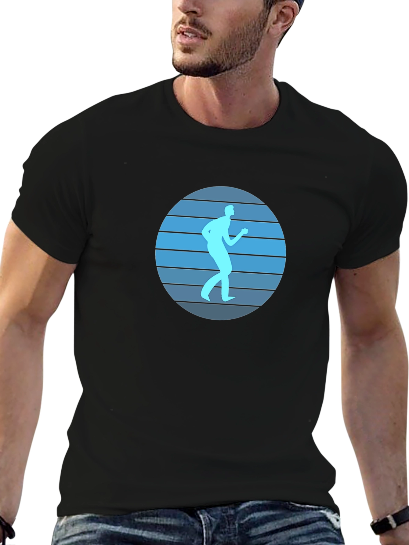 Retro Runner Graphic Tee - Black Cotton Blend Shirt