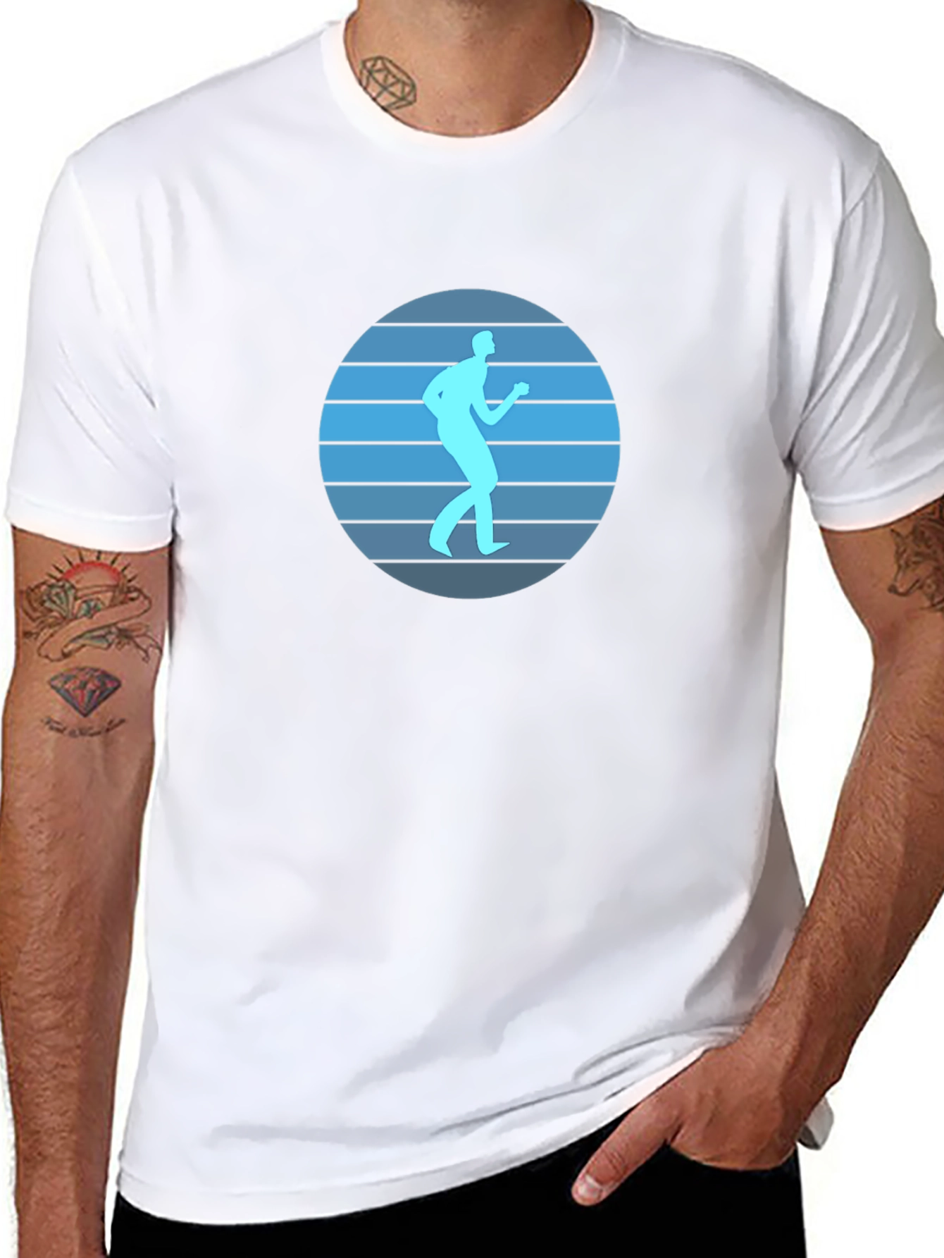Retro Runner Graphic Tee - Black Cotton Blend Shirt