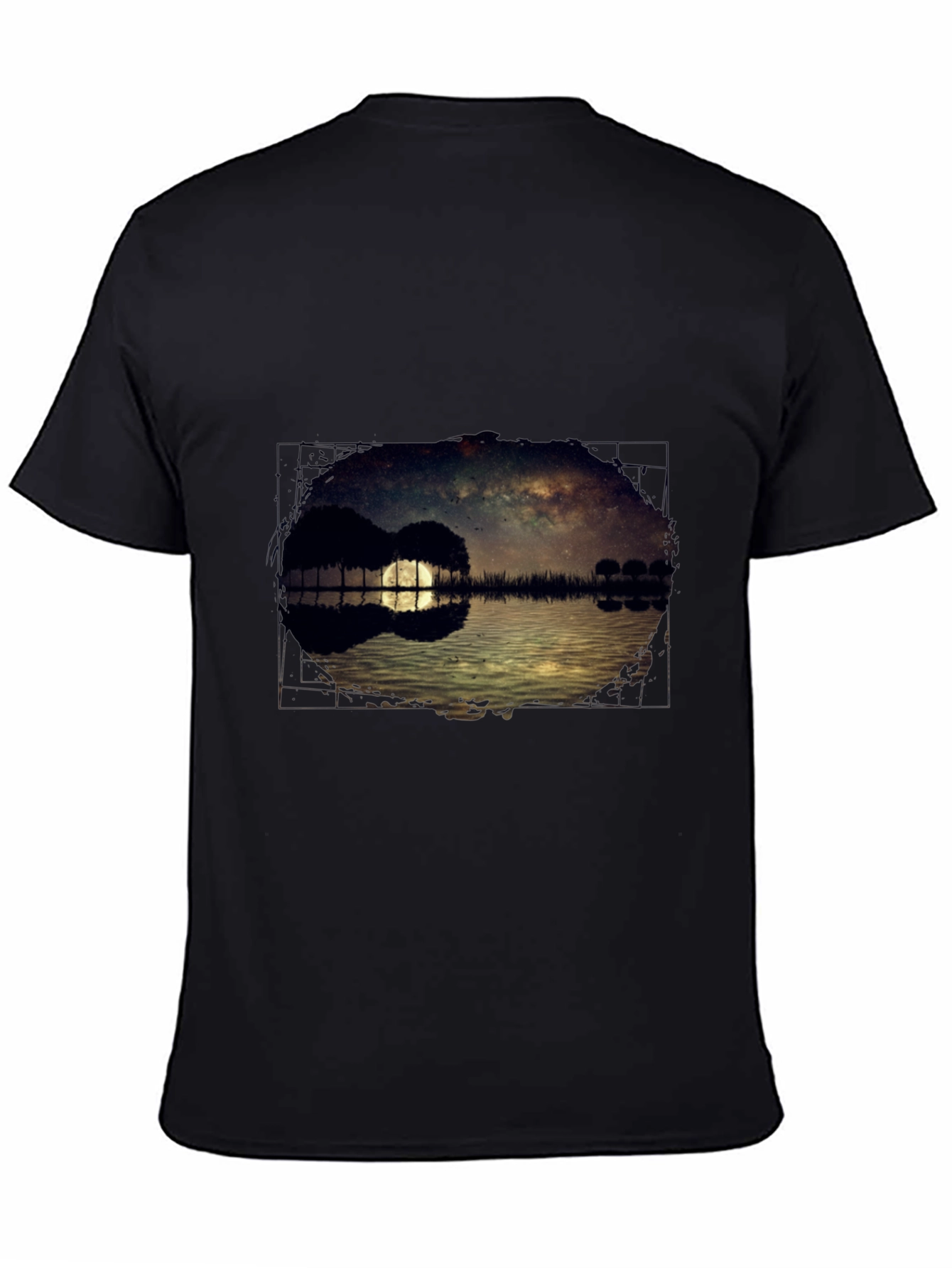 Guitar Landscape Graphic Tee - Black Cotton Casual Shirt