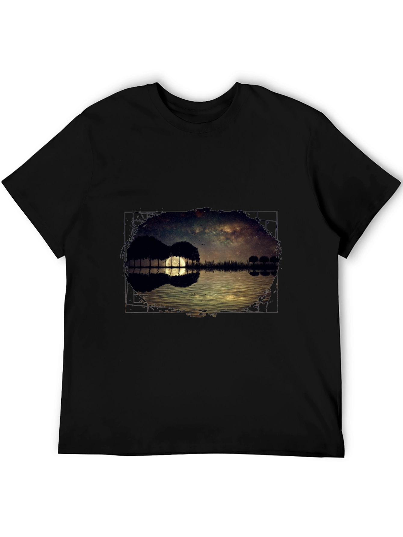 Guitar Landscape Graphic Tee - Black Cotton Casual Shirt