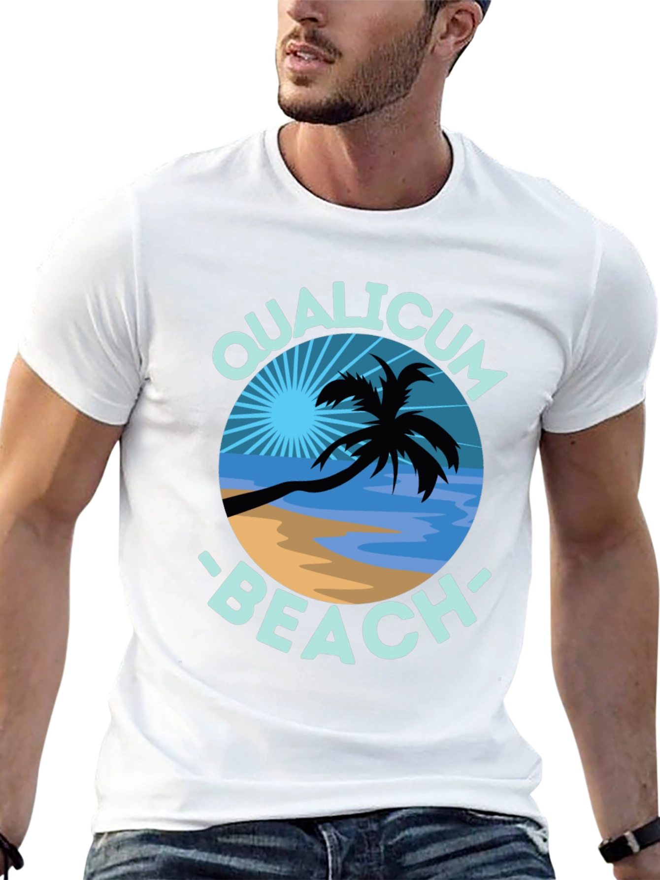 Qualicum Beach Black T-Shirt Palm Tree Graphic Tee