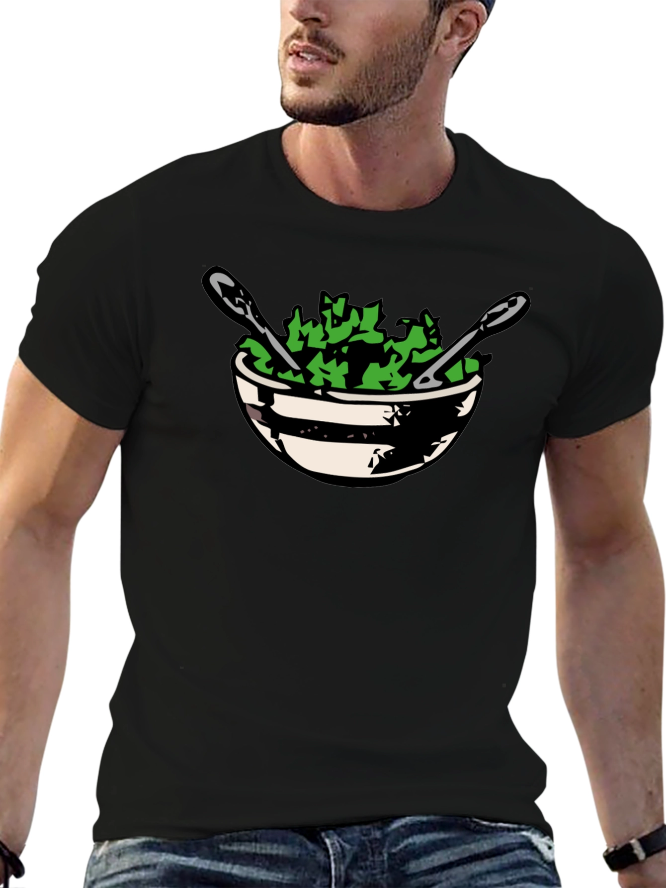 Salad Bowl Graphic Tee - Black Cotton T-Shirt