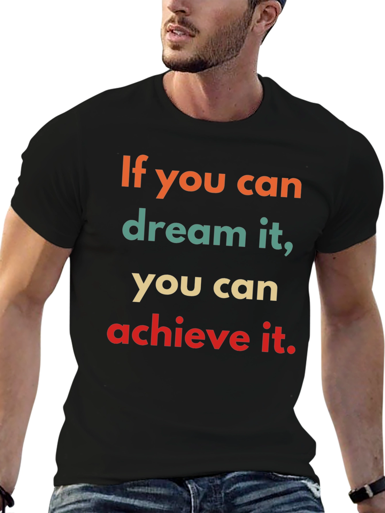 Inspirational Dream It Black Cotton T-Shirt