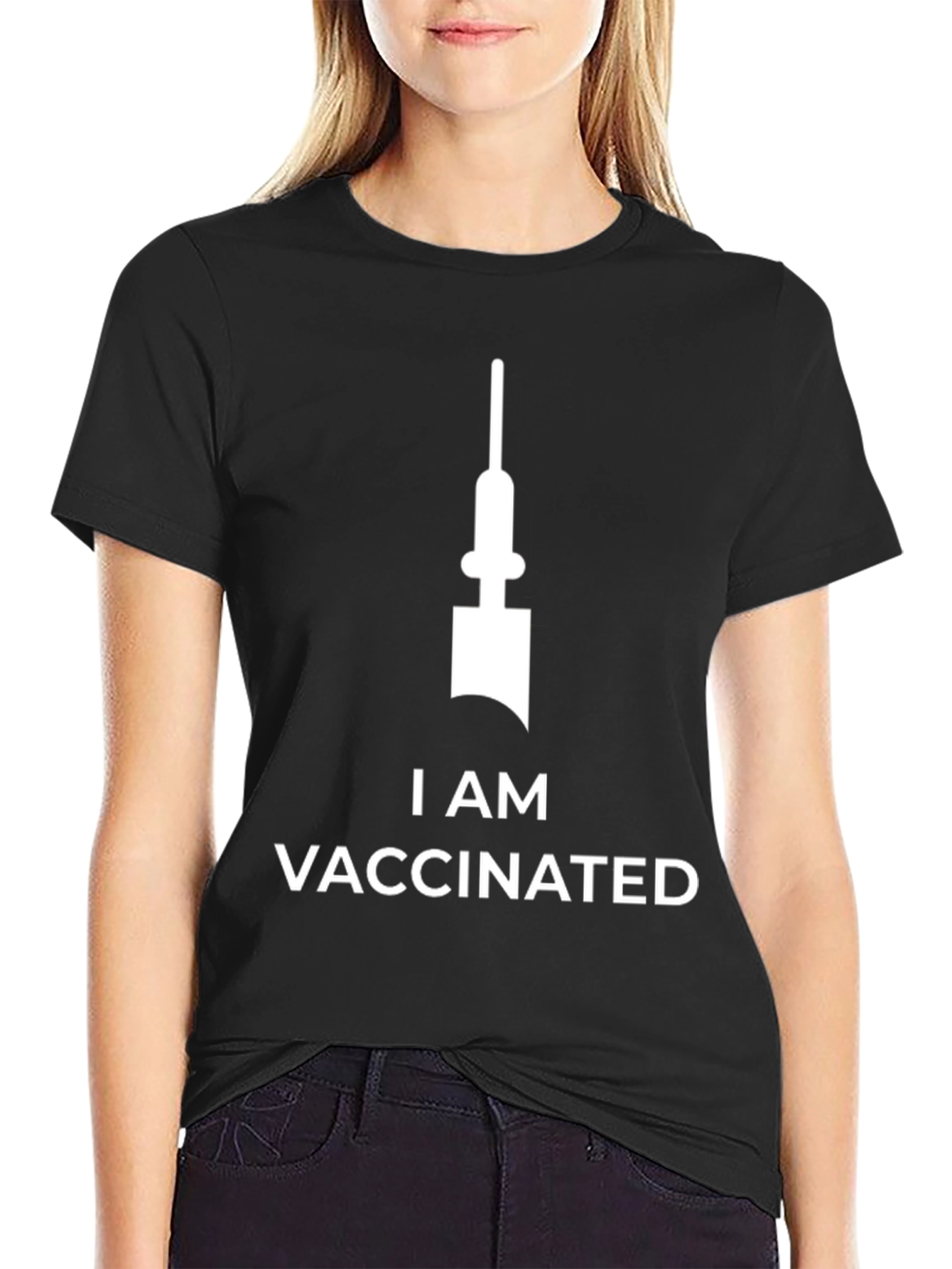 I Am Vaccinated T-Shirt Black Cotton Tee