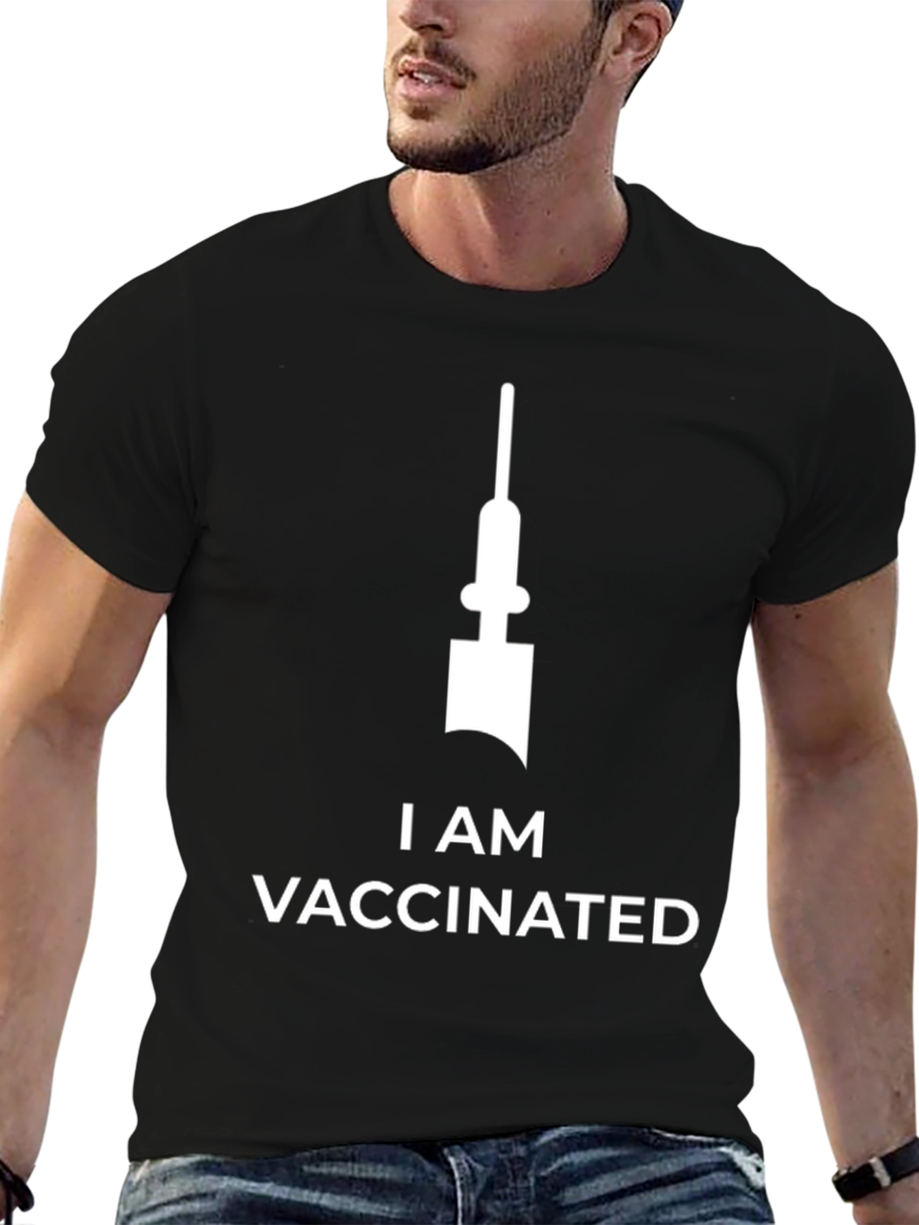I Am Vaccinated T-Shirt Black Cotton Tee
