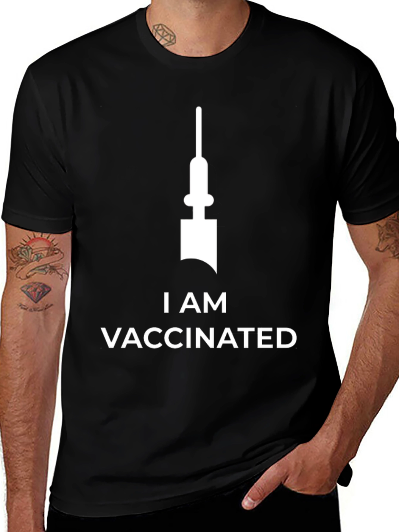 I Am Vaccinated T-Shirt Black Cotton Tee