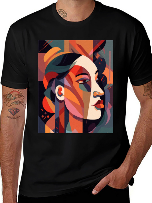 Abstract Portrait Graphic Tee - Stylish Unisex Black T-Shirt