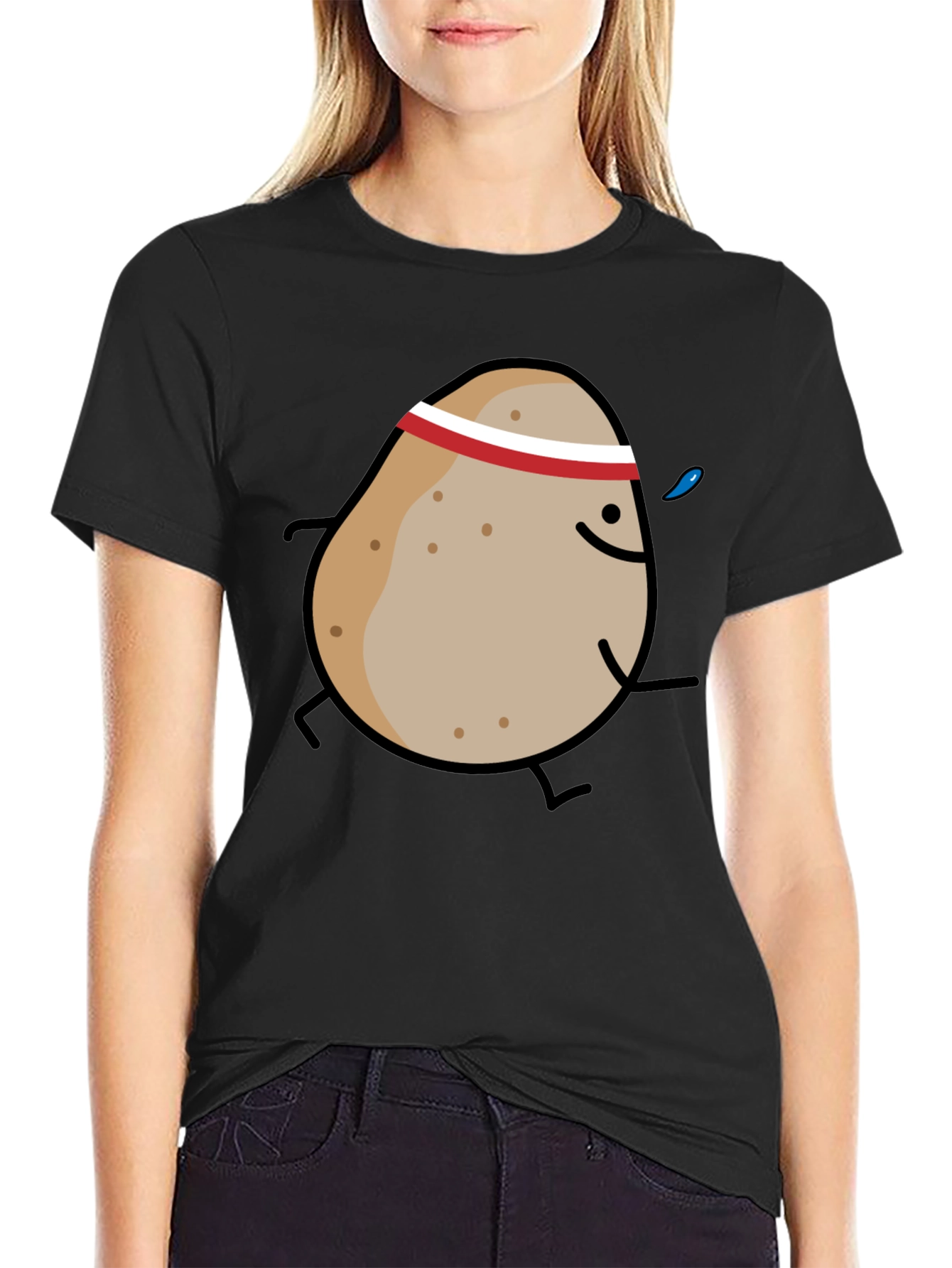 Running Potato Graphic Tee - Black Cotton T-Shirt