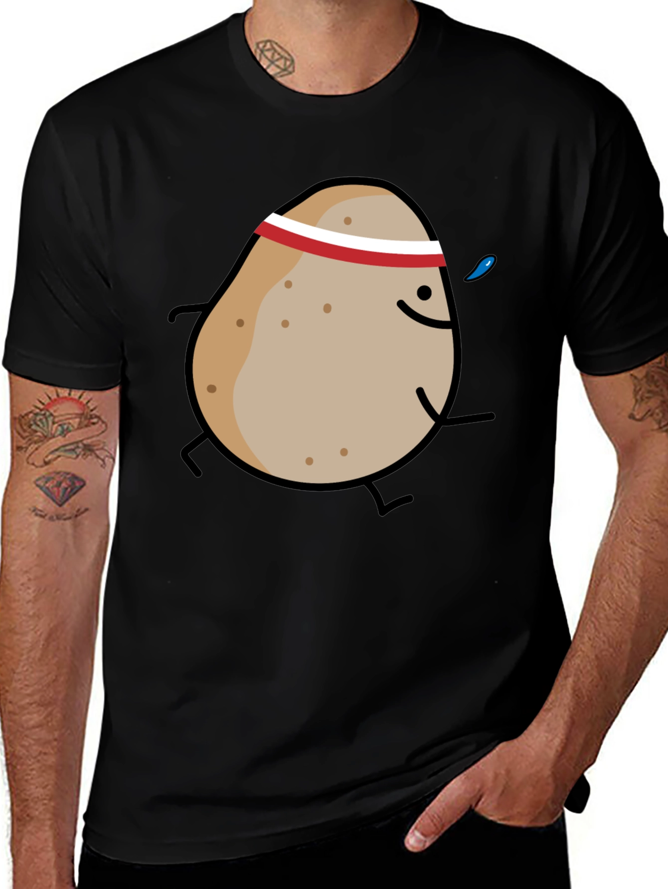 Running Potato Graphic Tee - Black Cotton T-Shirt