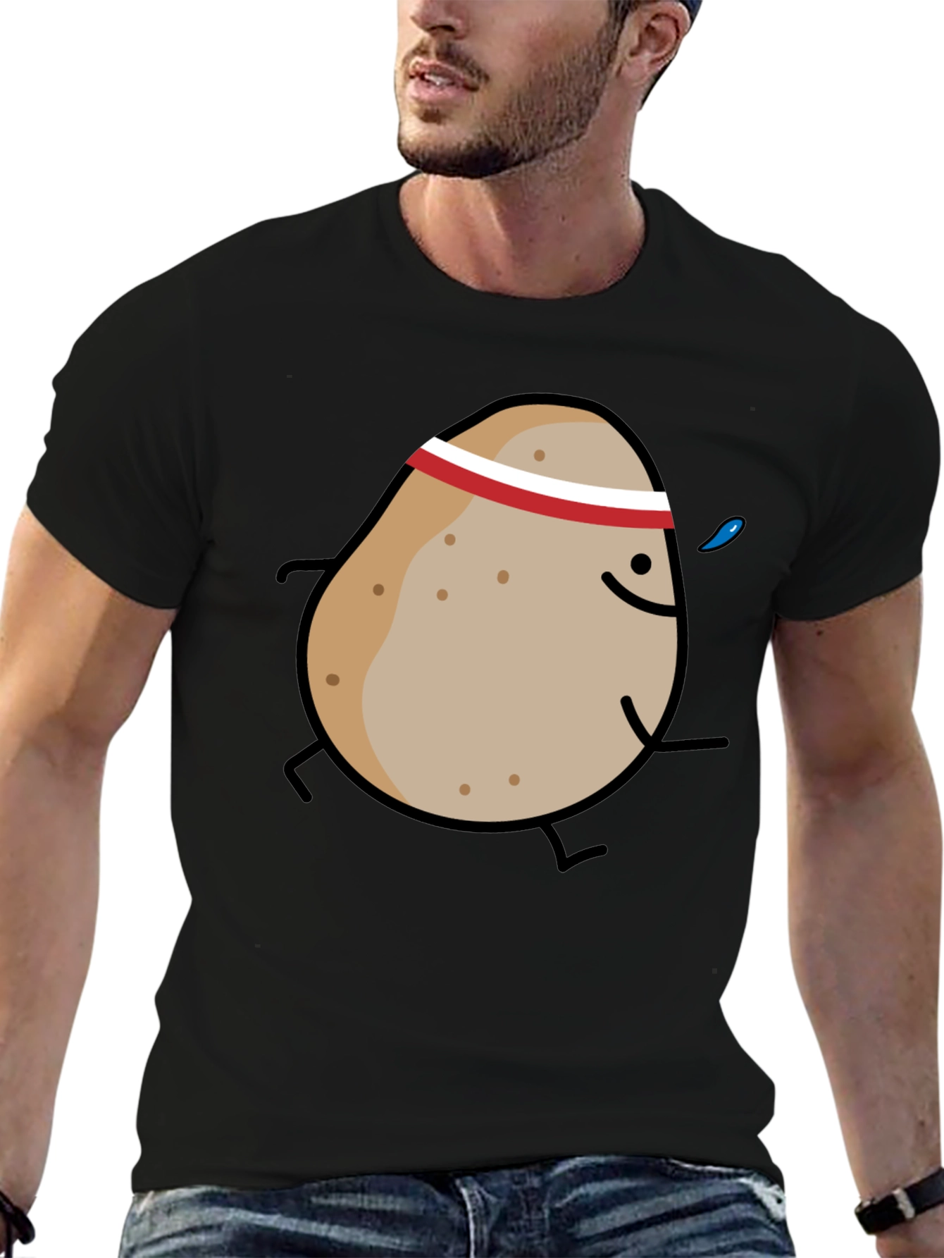 Running Potato Graphic Tee - Black Cotton T-Shirt