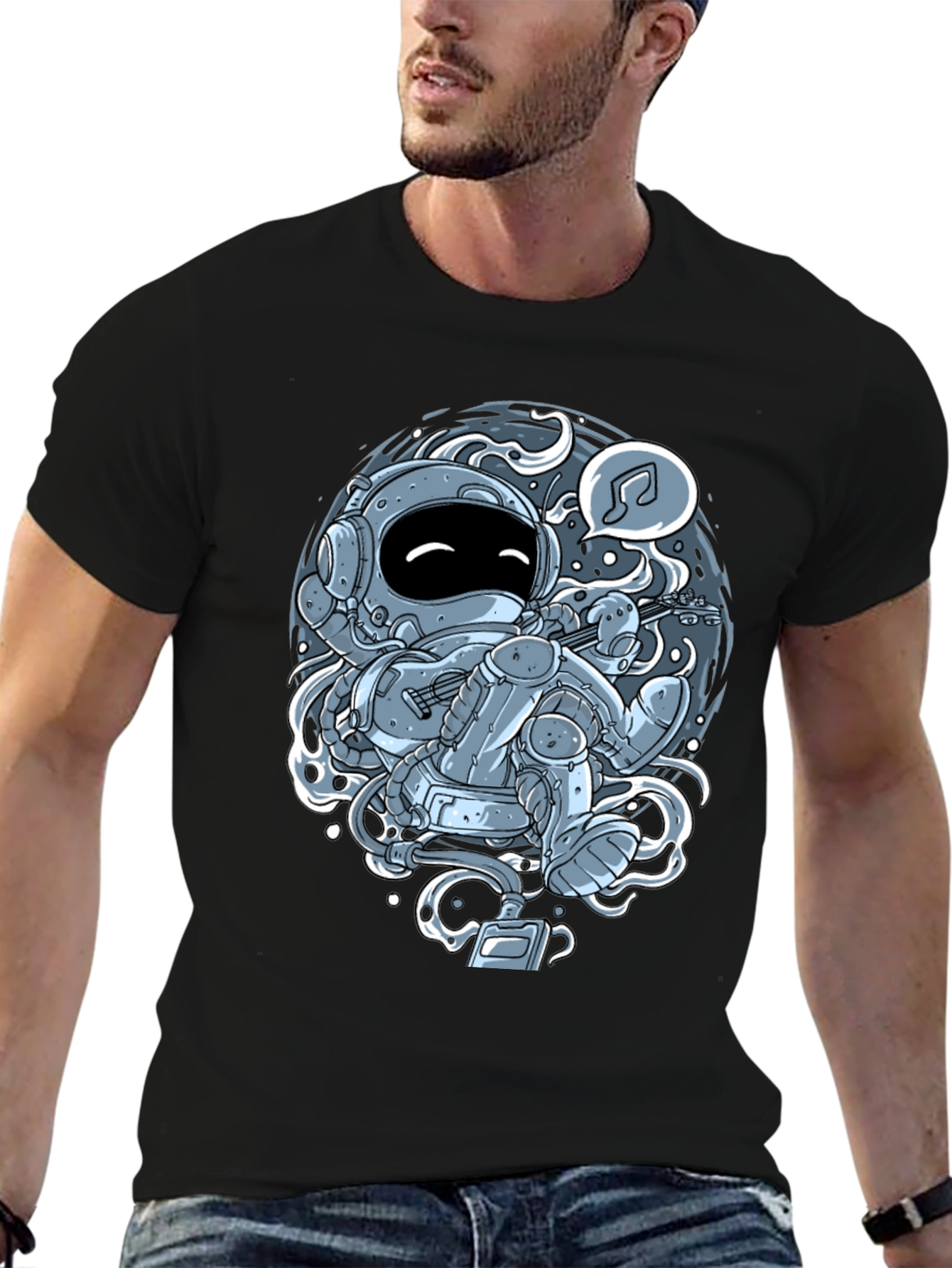Astronaut Musician Graphic Tee - Black