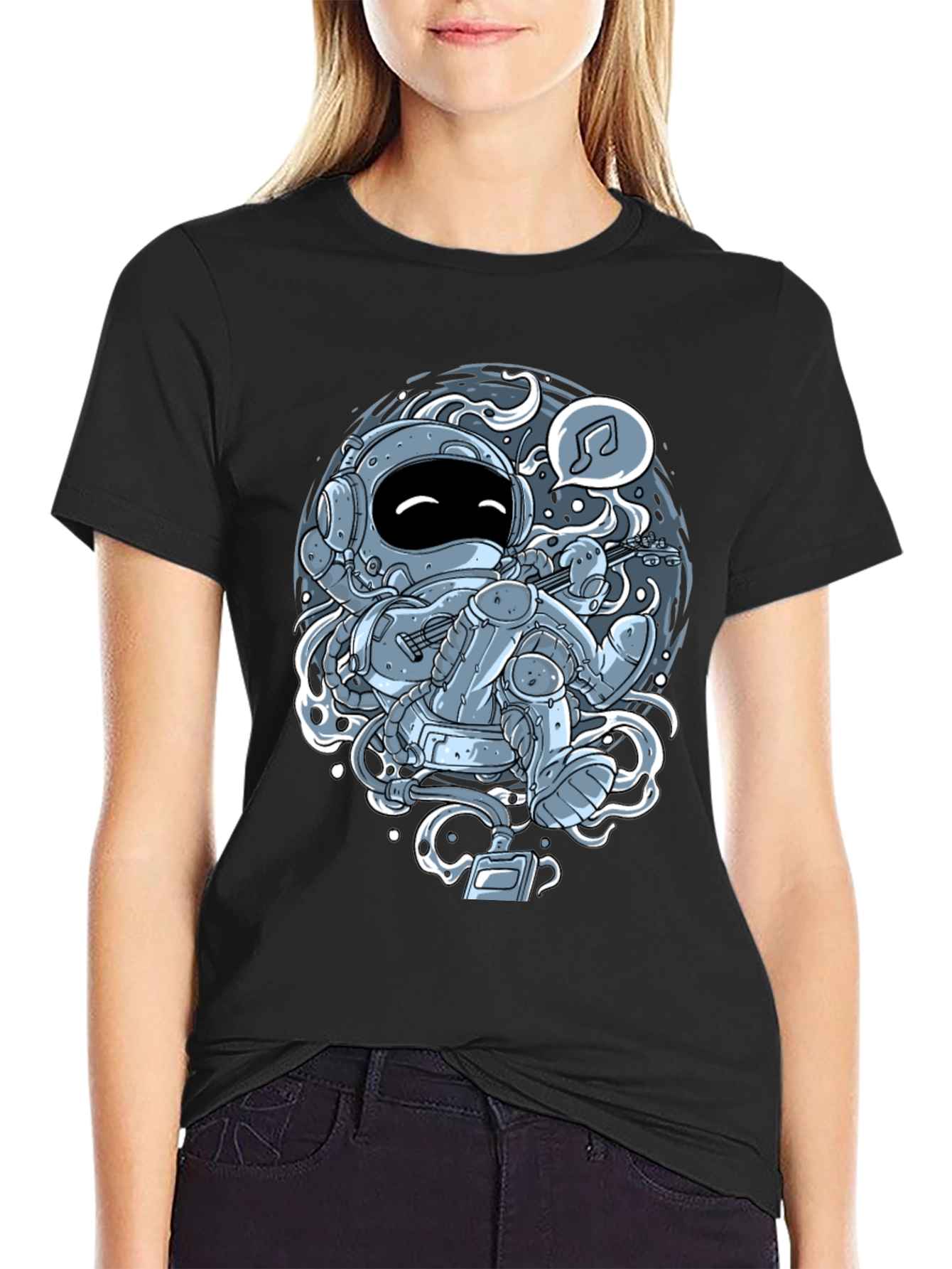 Astronaut Musician Graphic Tee - Black