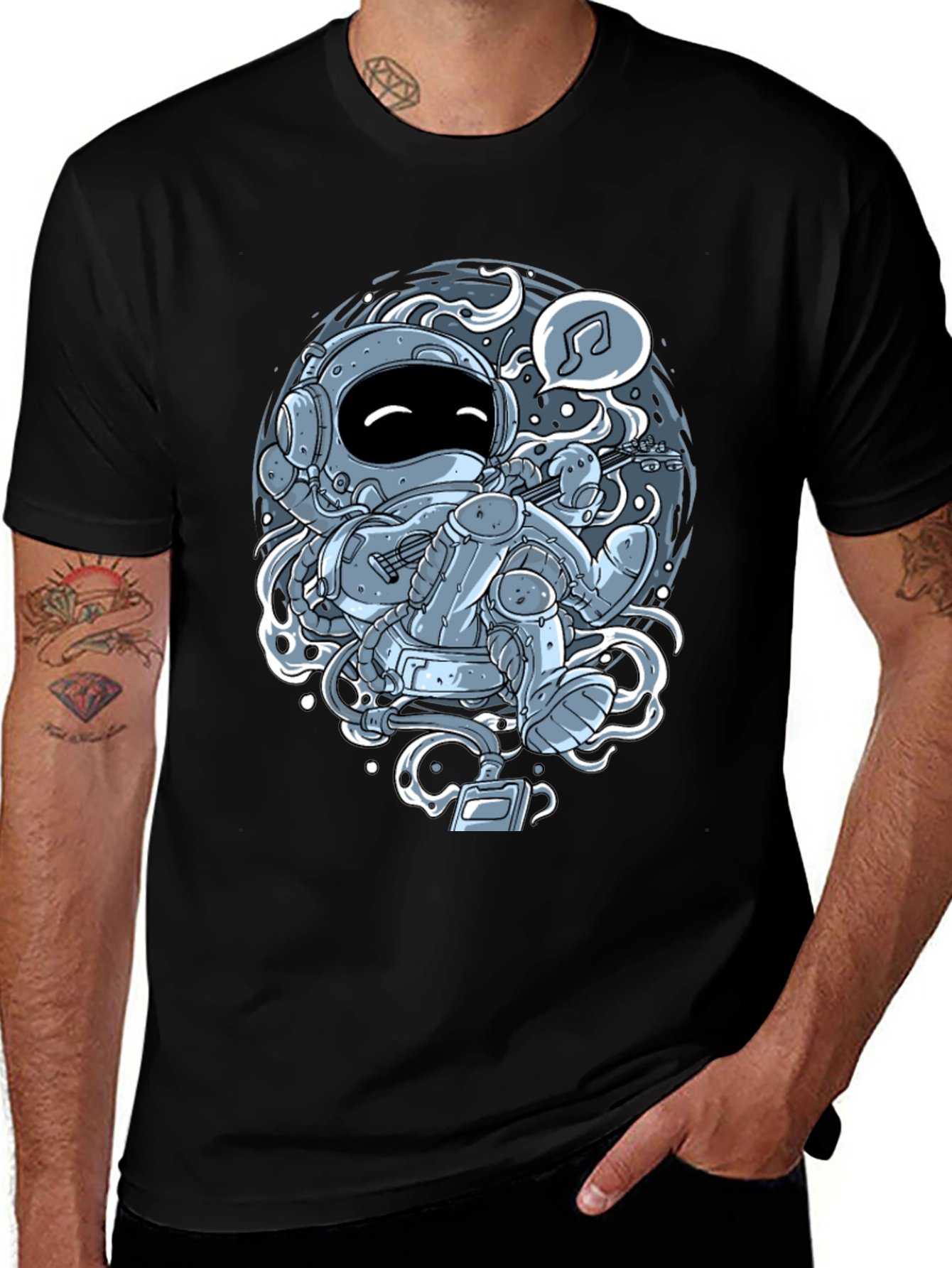 Astronaut Musician Graphic Tee - Black