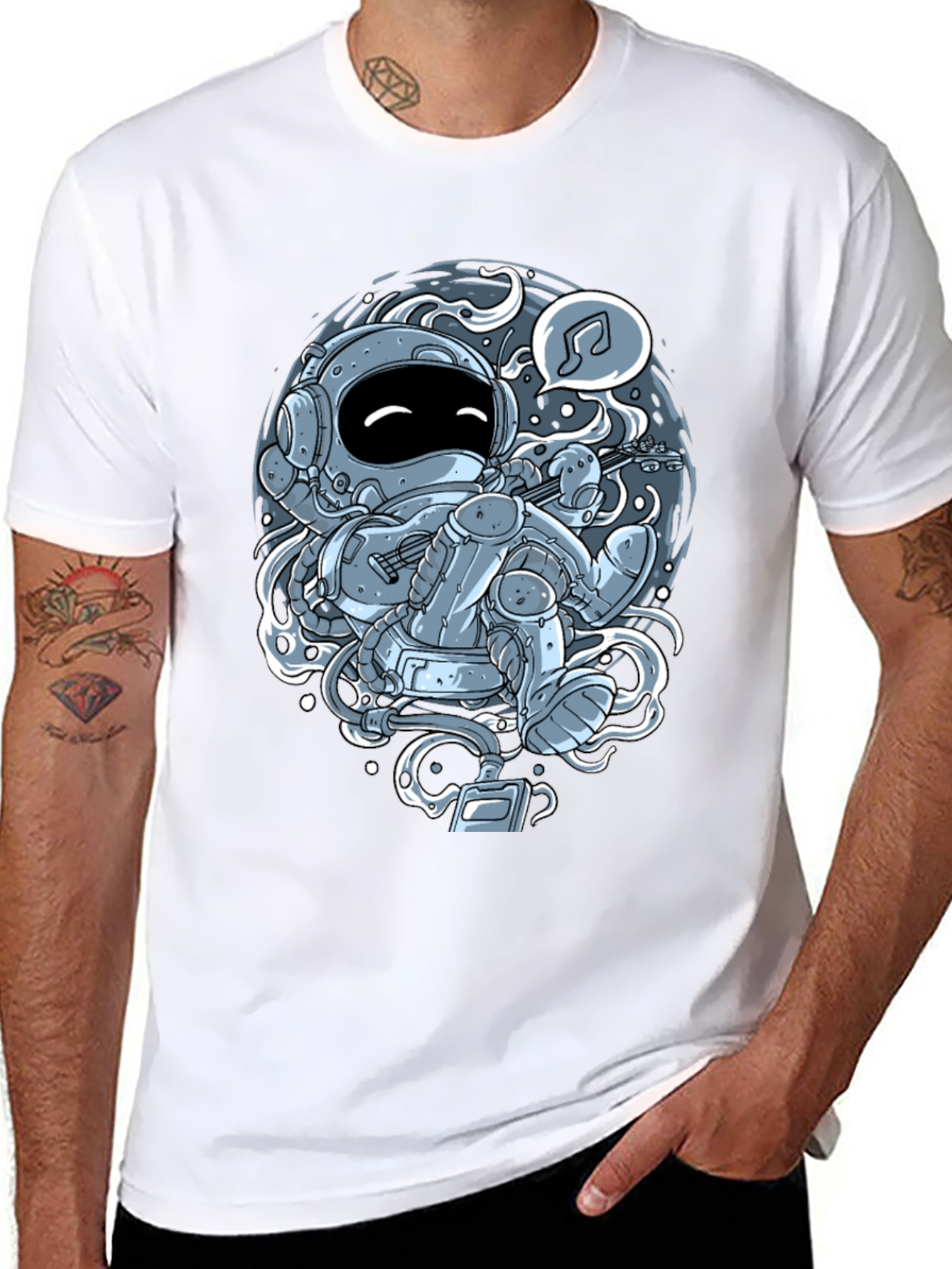 Astronaut Musician Graphic Tee - Black