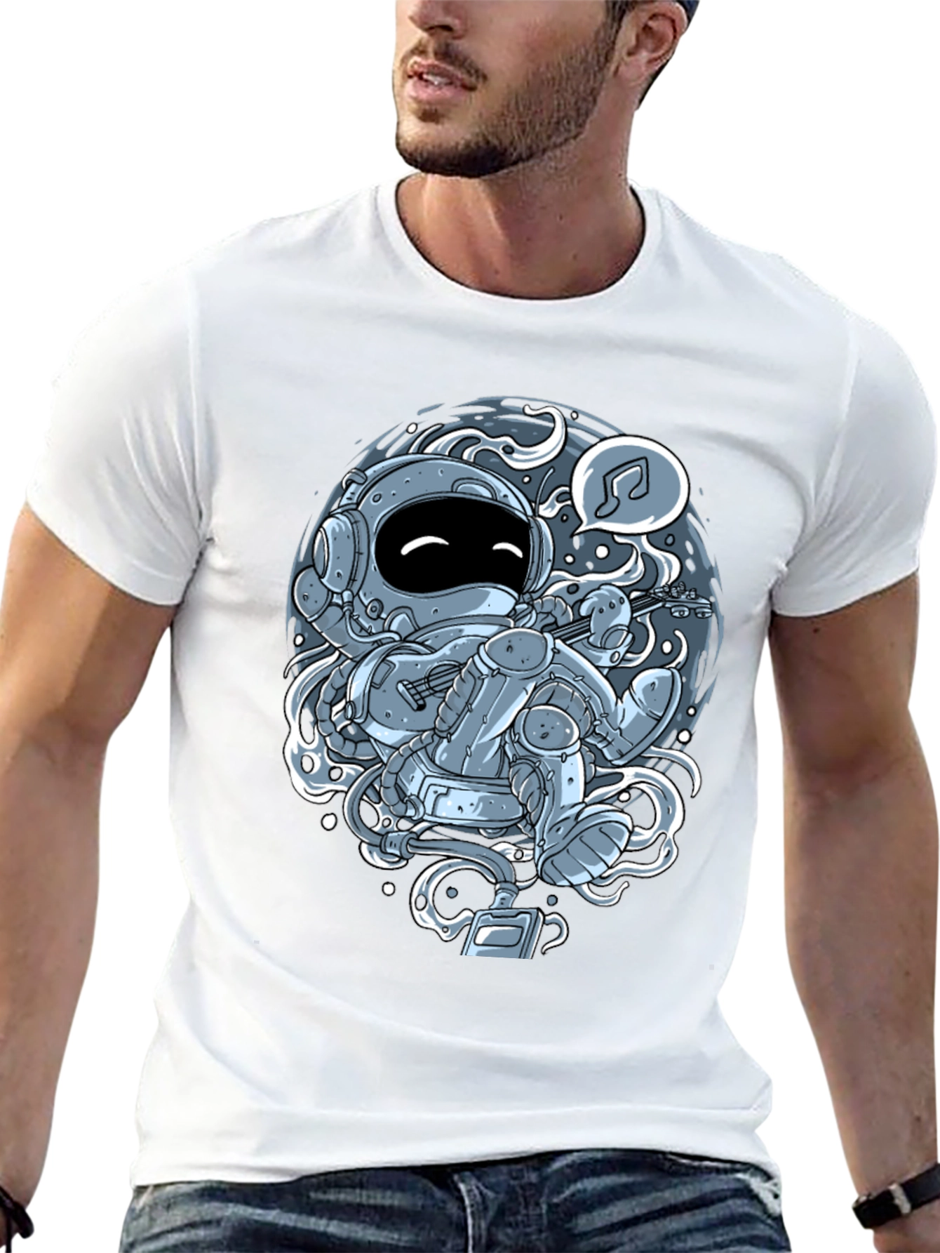 Astronaut Musician Graphic Tee - Black