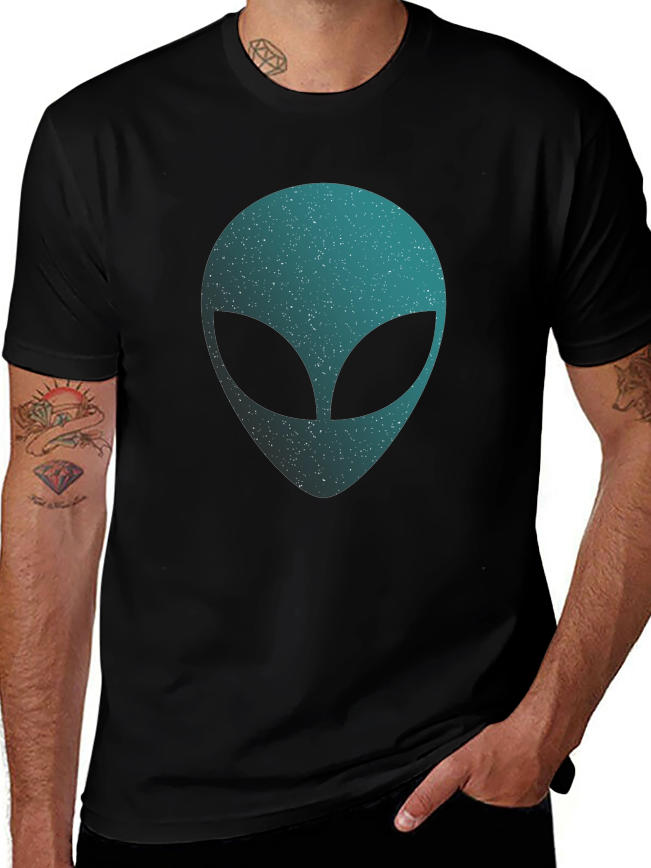 Alien Head Graphic T-Shirt - Black Crew Neck
