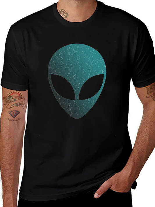 Alien Head Graphic T-Shirt - Black Crew Neck