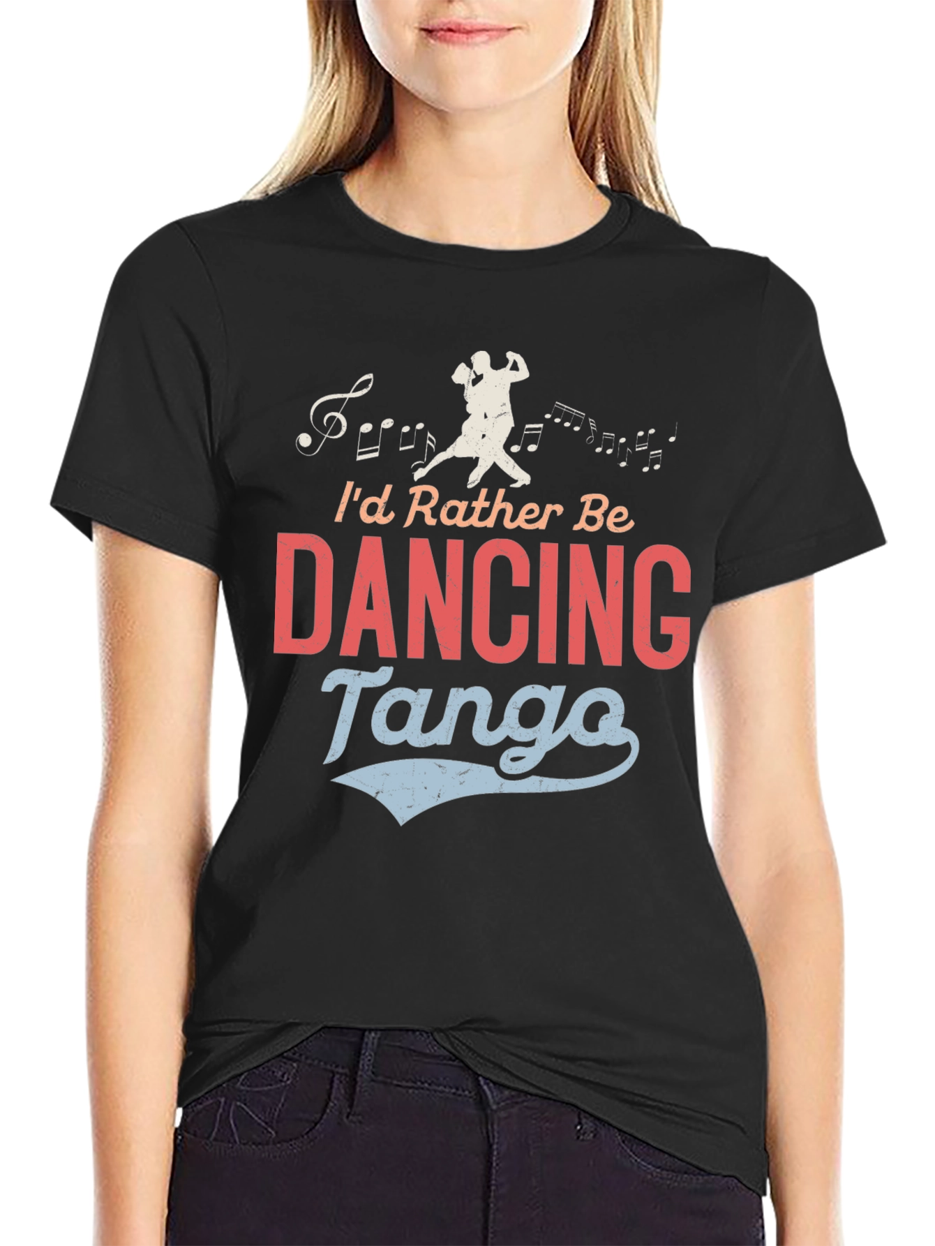 Dancing Tango Graphic Tee - Black Crew Neck