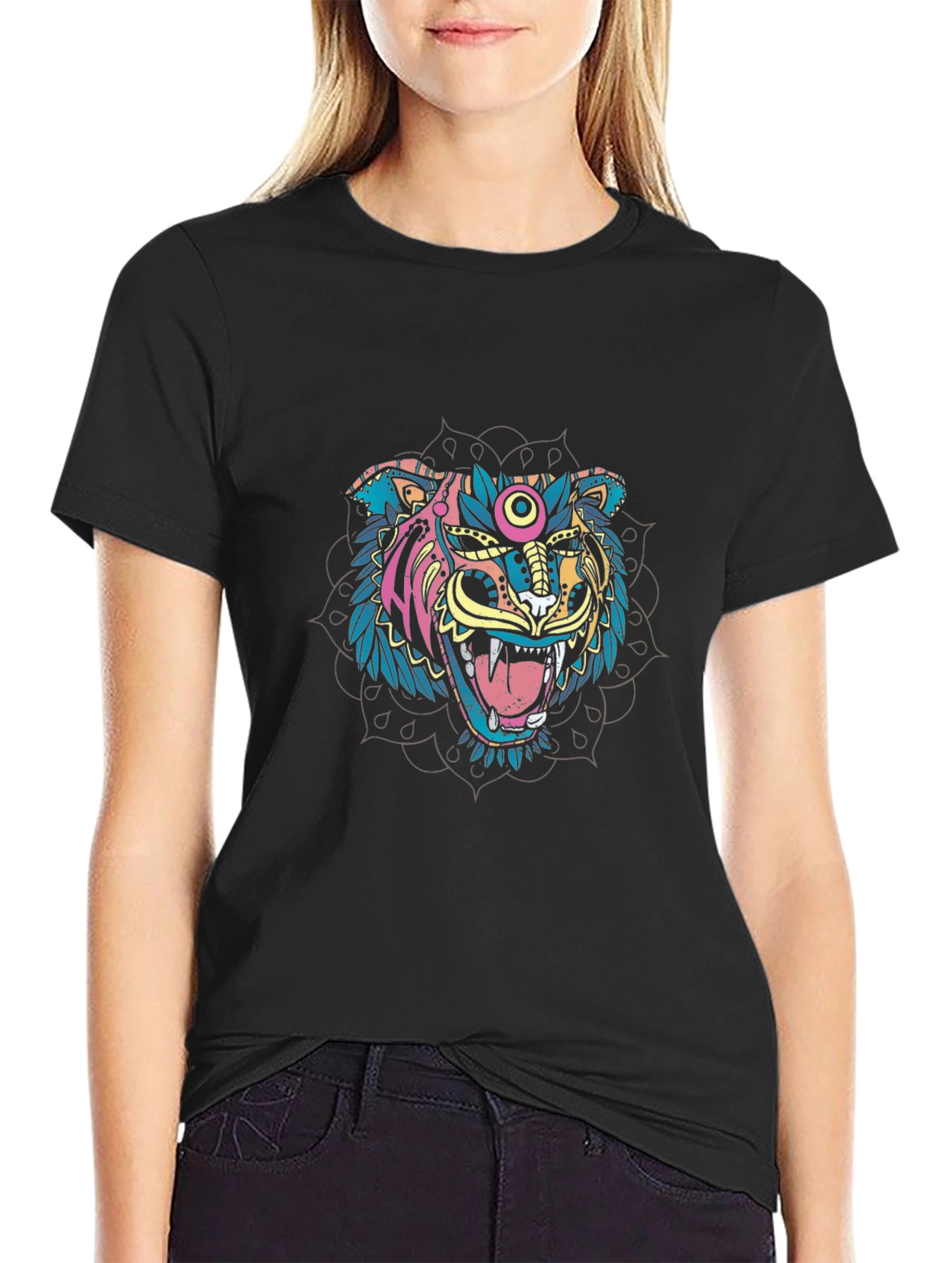 Tiger Mandala Graphic Black T-Shirt