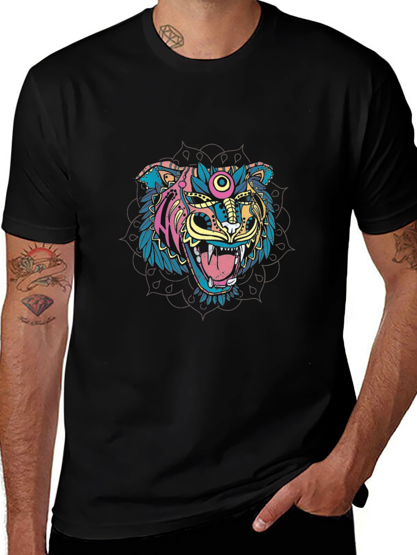 Tiger Mandala Graphic Black T-Shirt