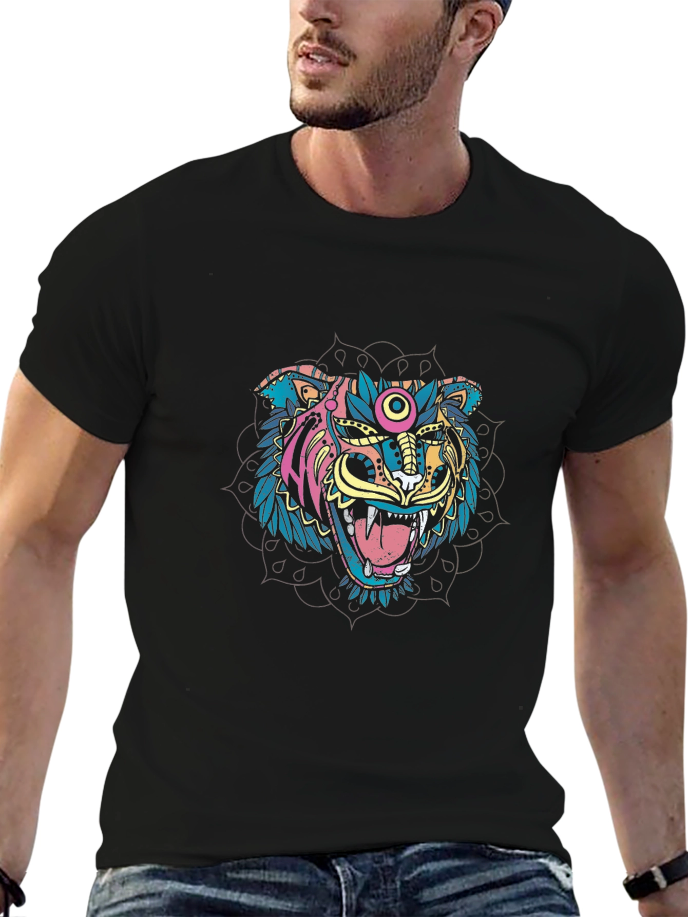 Tiger Mandala Graphic Black T-Shirt