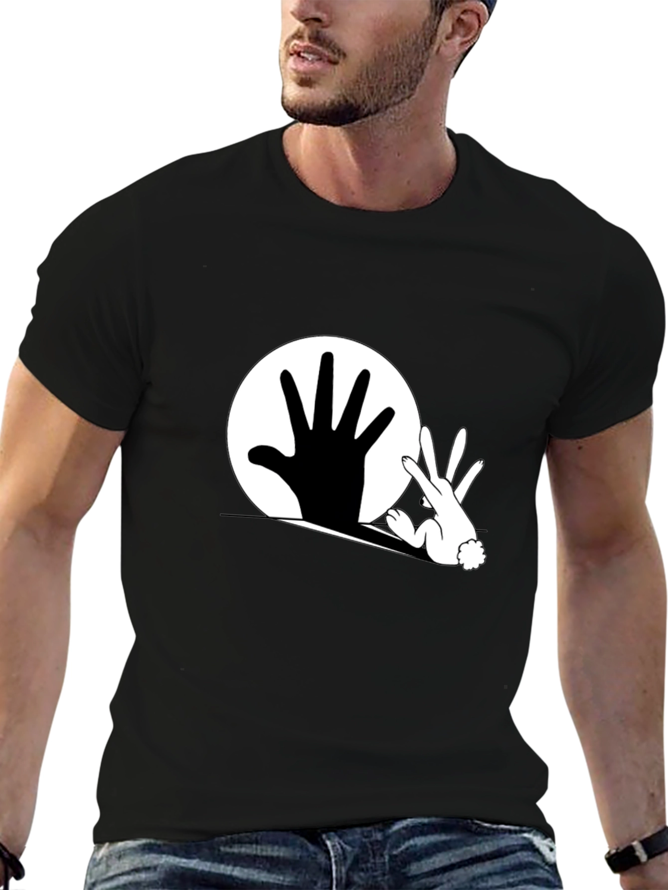 Hand Rabbit Shadow T-Shirt - Black Graphic Tee