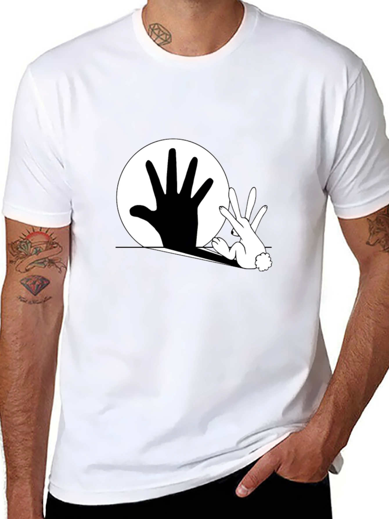 Hand Rabbit Shadow T-Shirt - Black Graphic Tee