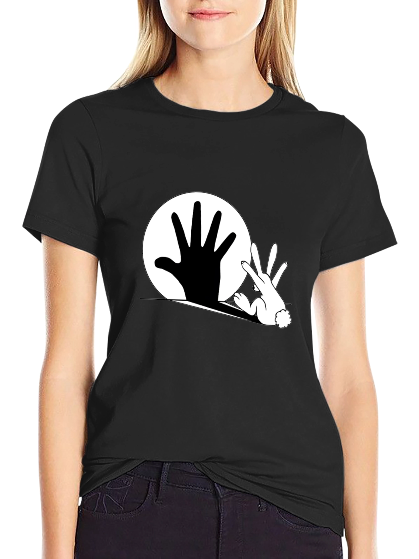 Hand Rabbit Shadow T-Shirt - Black Graphic Tee