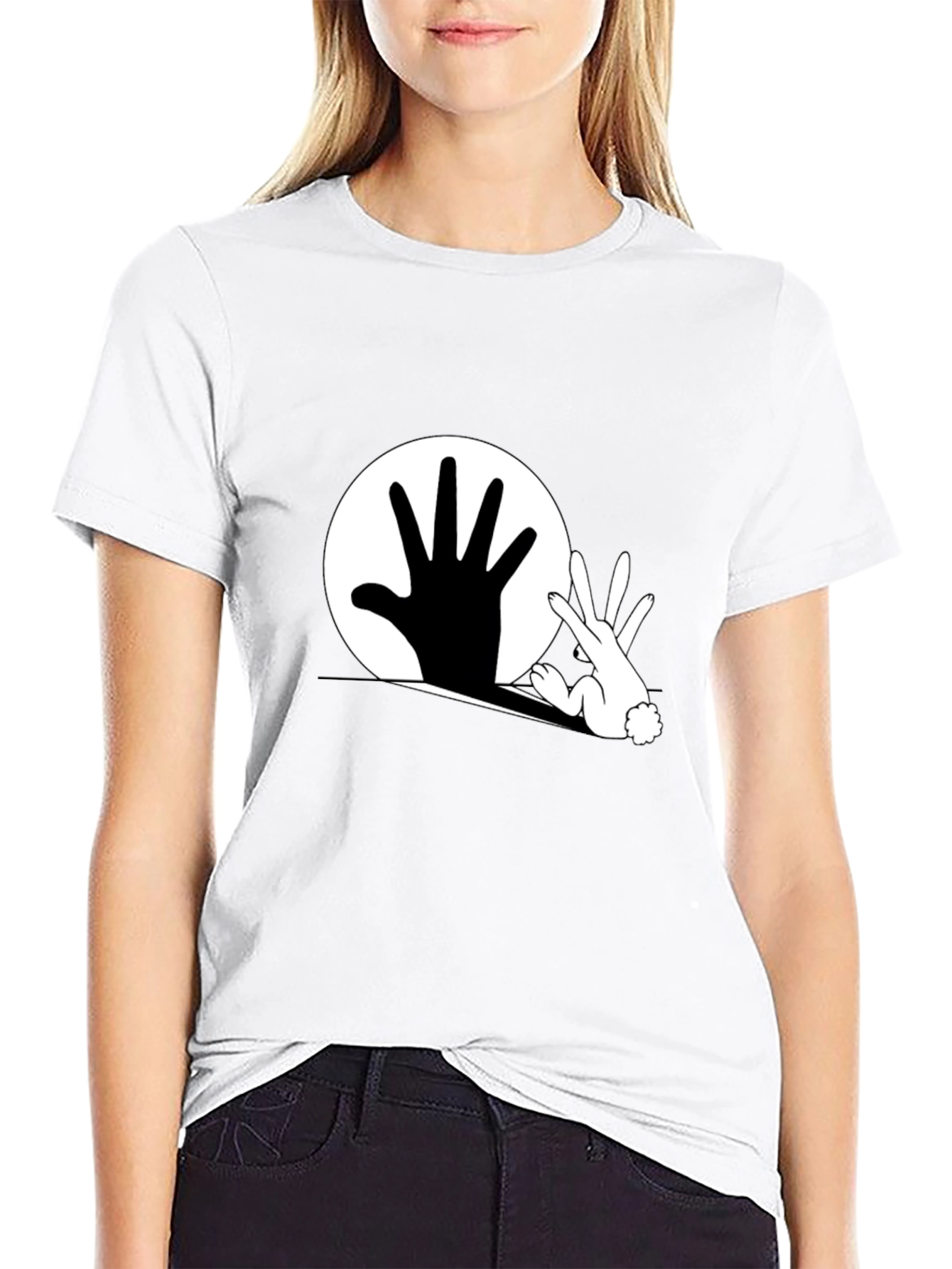 Hand Rabbit Shadow T-Shirt - Black Graphic Tee